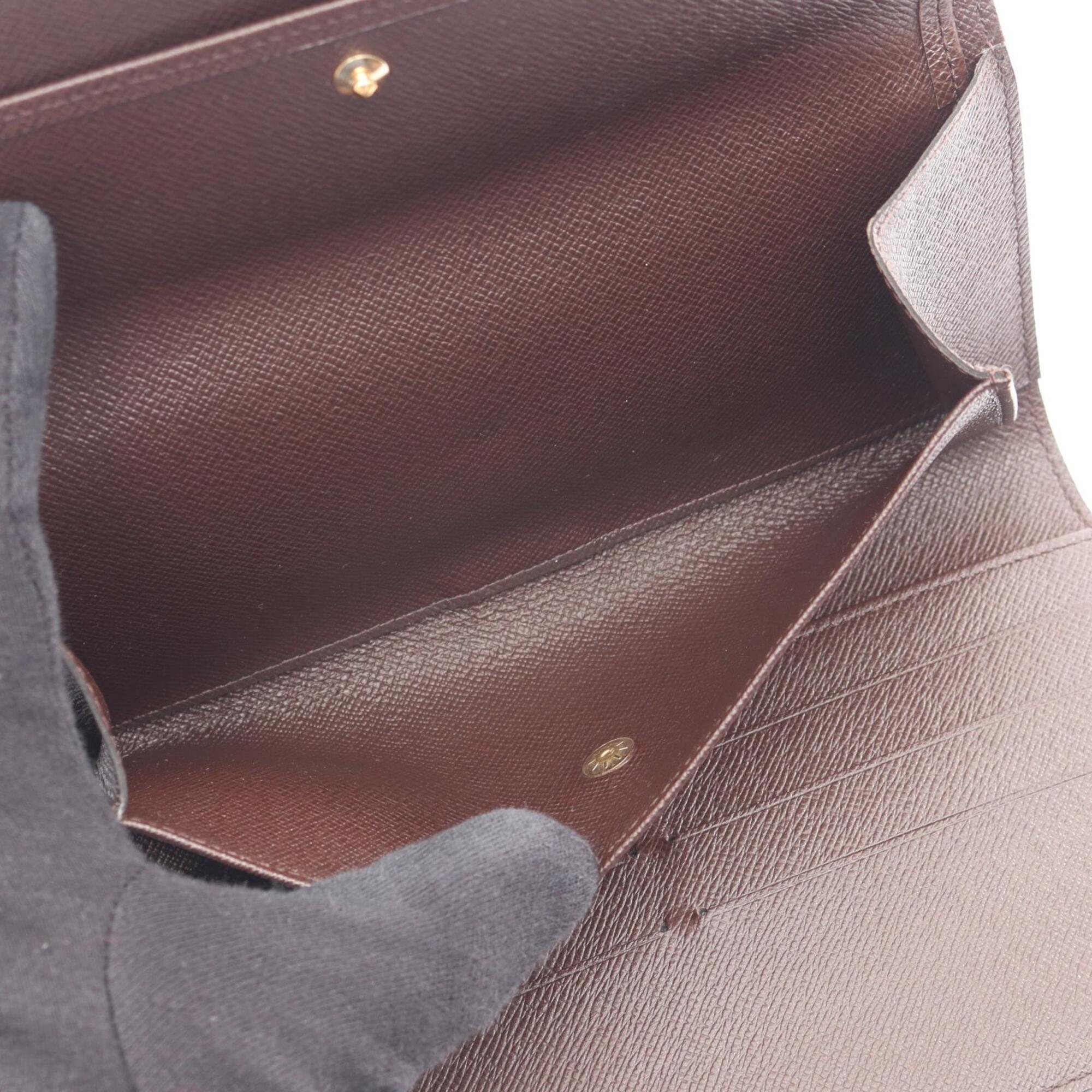 Louis Vuitton Damier Brown Ebene Leather Pvc Long Wallet (Tri-Fold) (Pre-Owned)