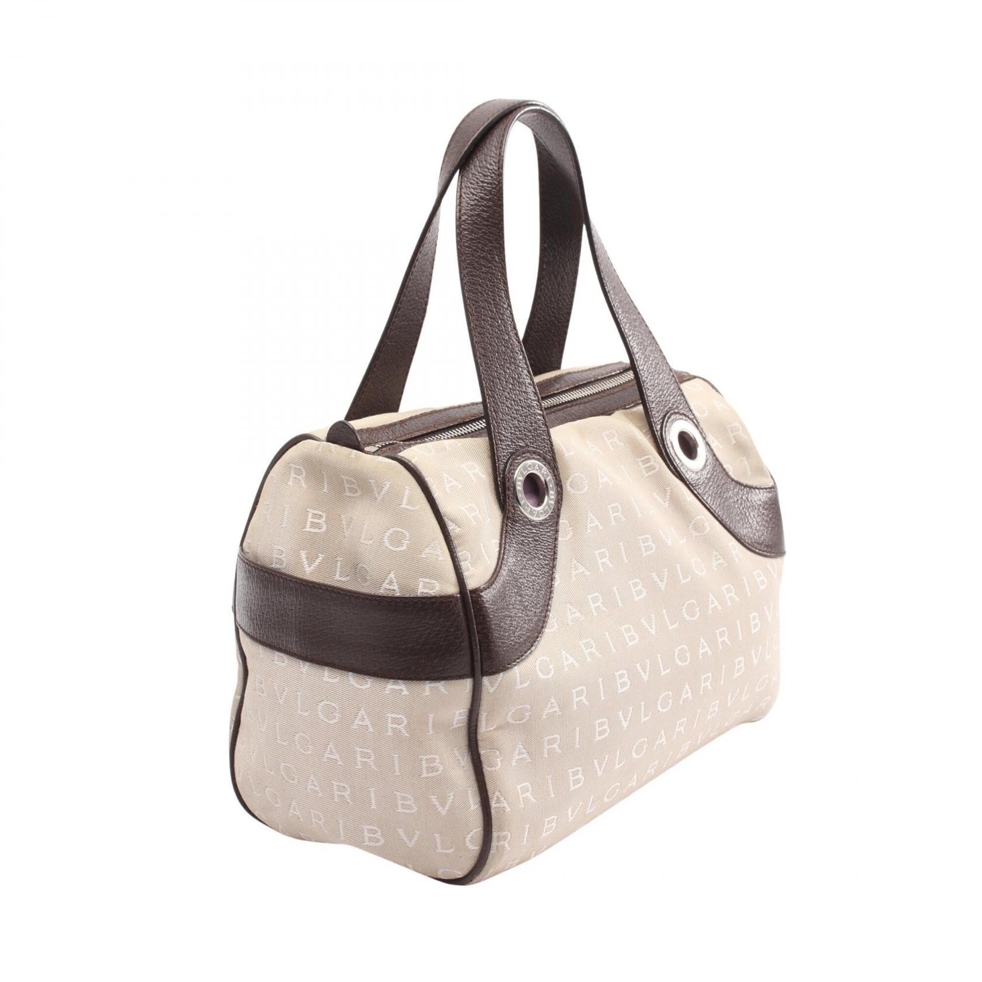 Bvlgari Beige Brown Canvas Leather Handbag (Pre-Owned)