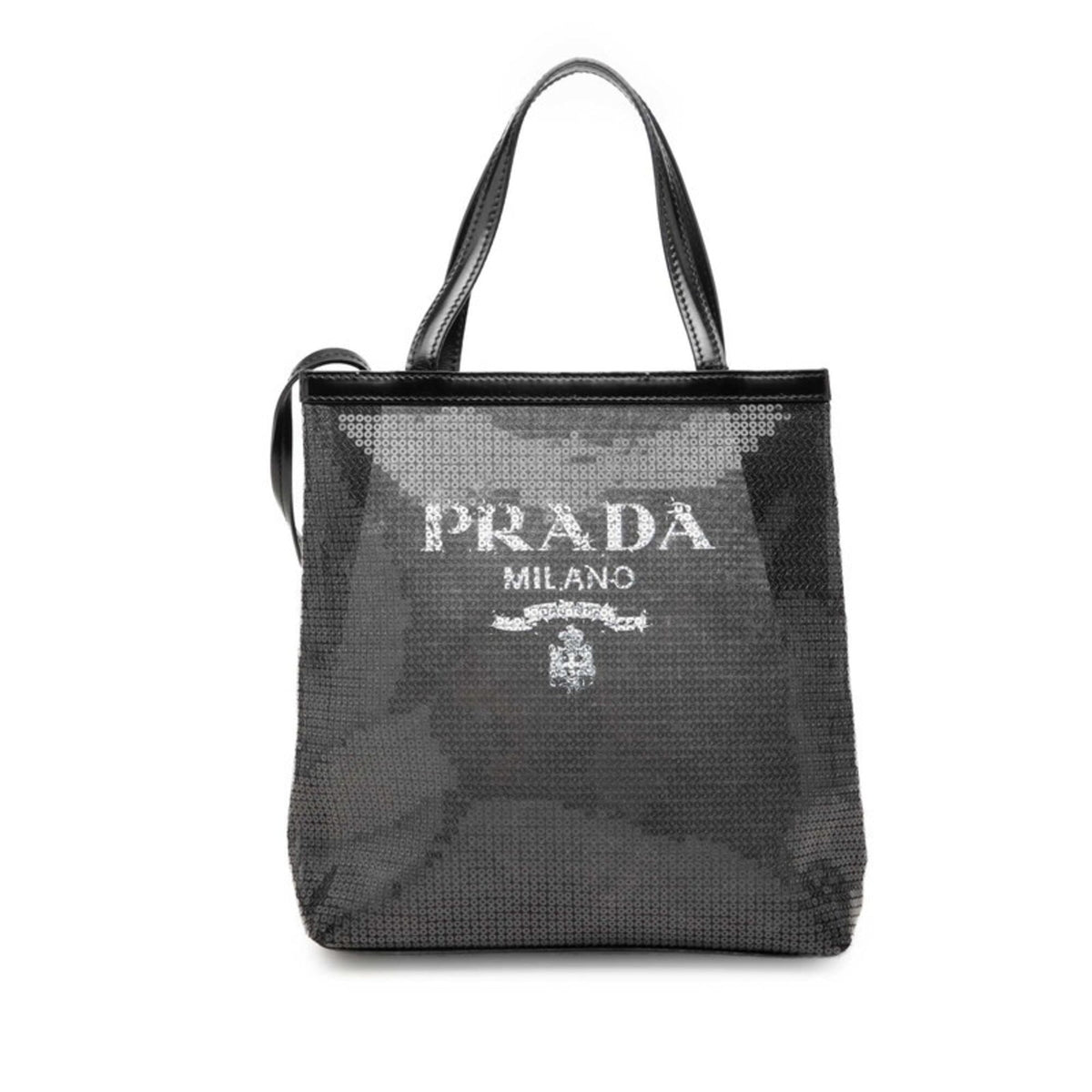 Prada Black Spangles Leather Mesh Handbag Tote Bag (Pre-Owned)