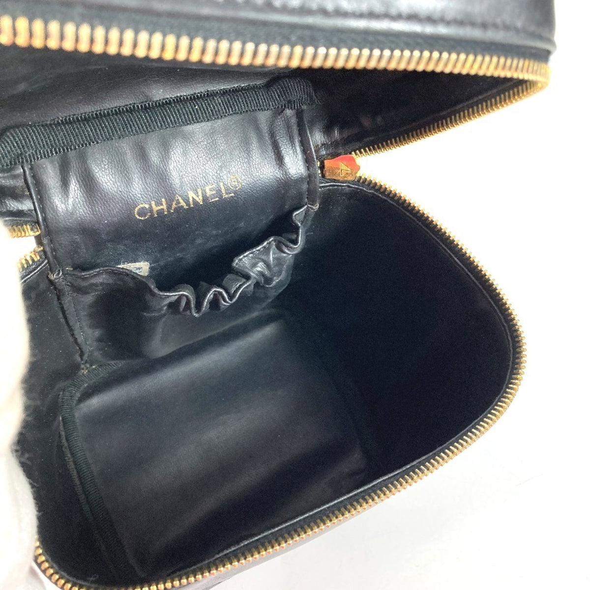 Chanel Black Leather Handbag Pouch Vanity Bag (Pre-Owned)