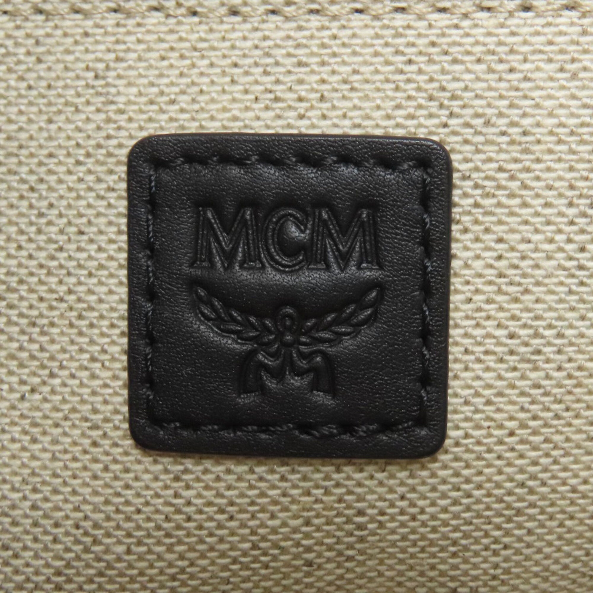 Mcm Beige Black Canvas Leather Tote Bag (Pre-Owned)