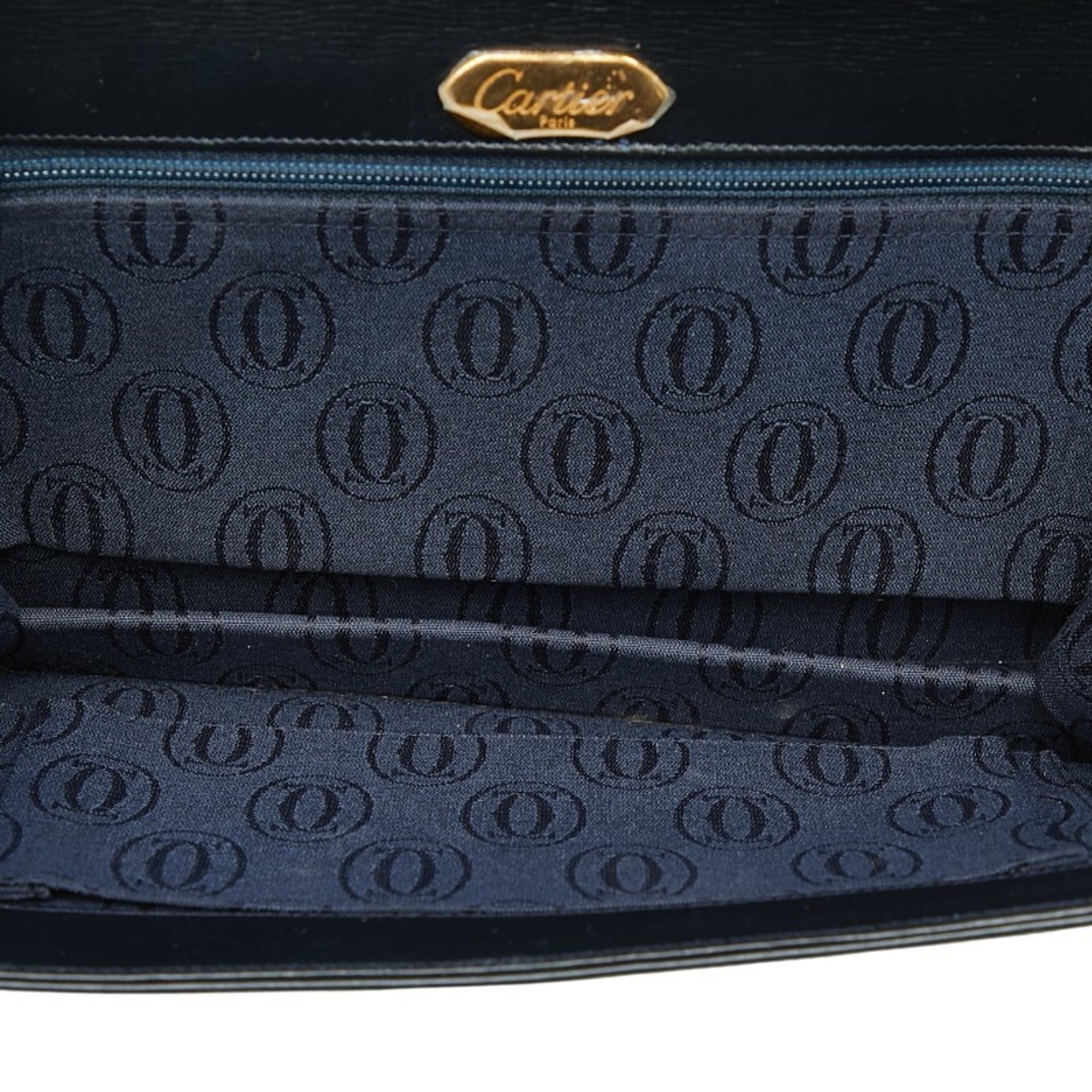 Cartier Sapphire Line Navy Leather Shoulder Bag (Pre-Owned)