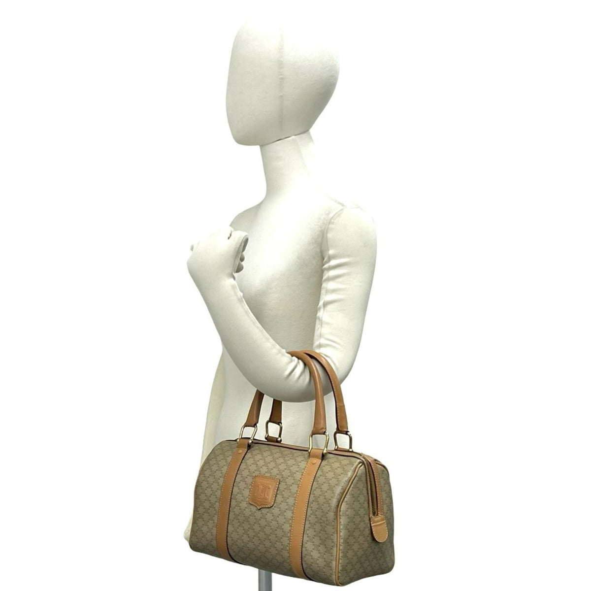 Celine Beige Brown Pvc Leather Boston Bag Handbag (Pre-Owned)