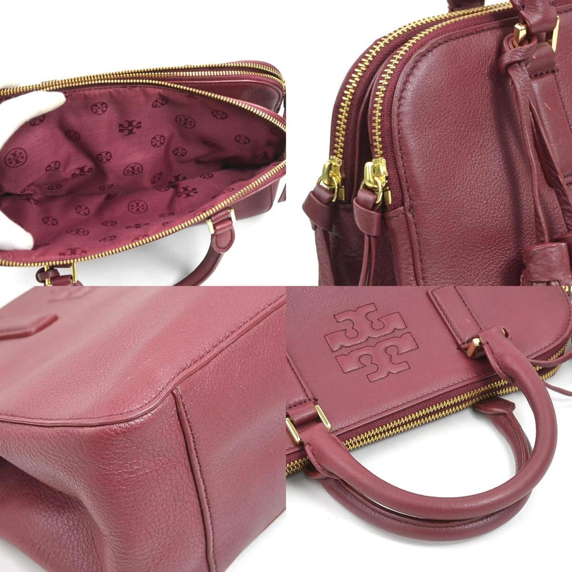 Tory Burch Red Color Wine Leather Handbag Shoulder Bag (Pre-Owned)