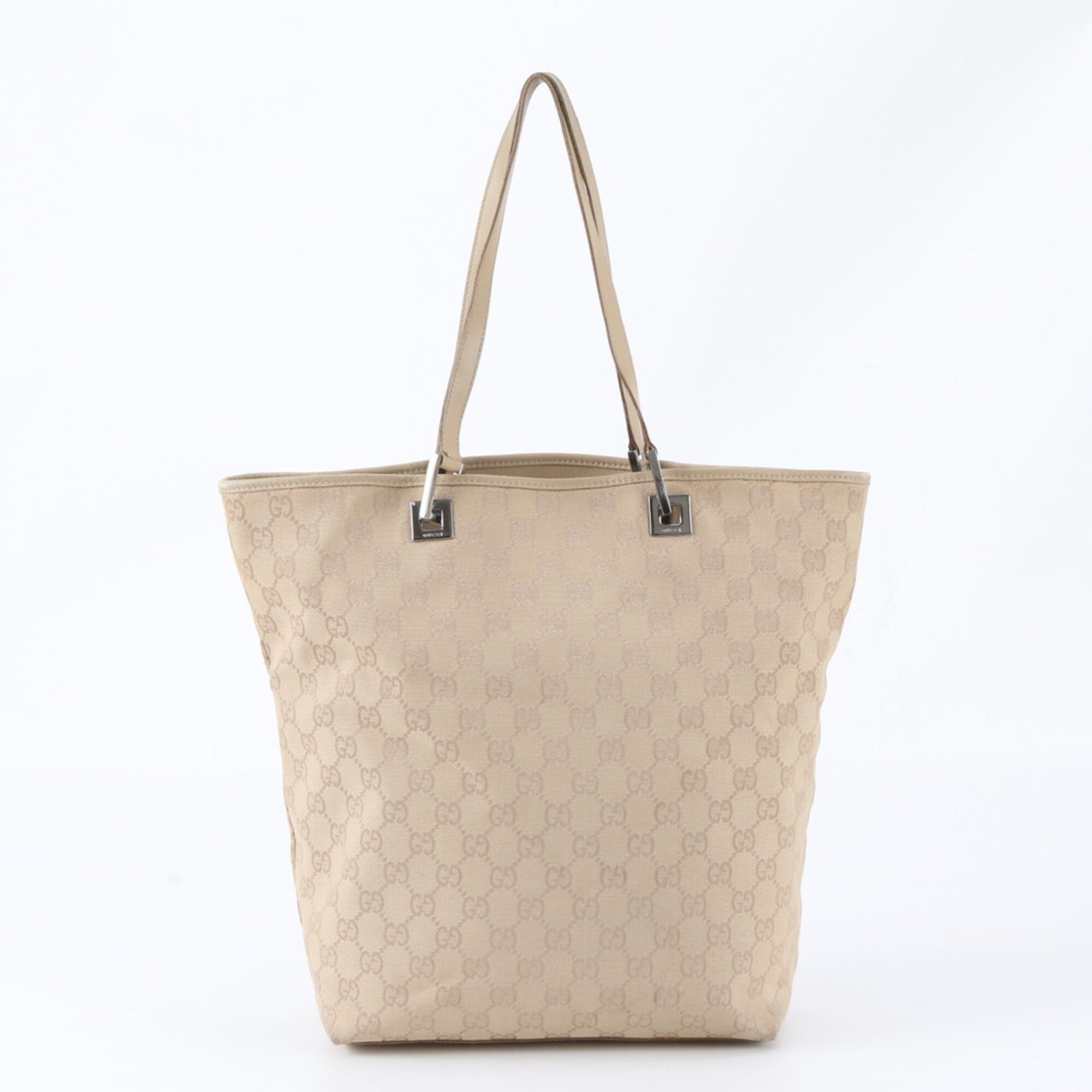 Gucci Beige Red Color Leather Canvas Handbag (Pre-Owned)