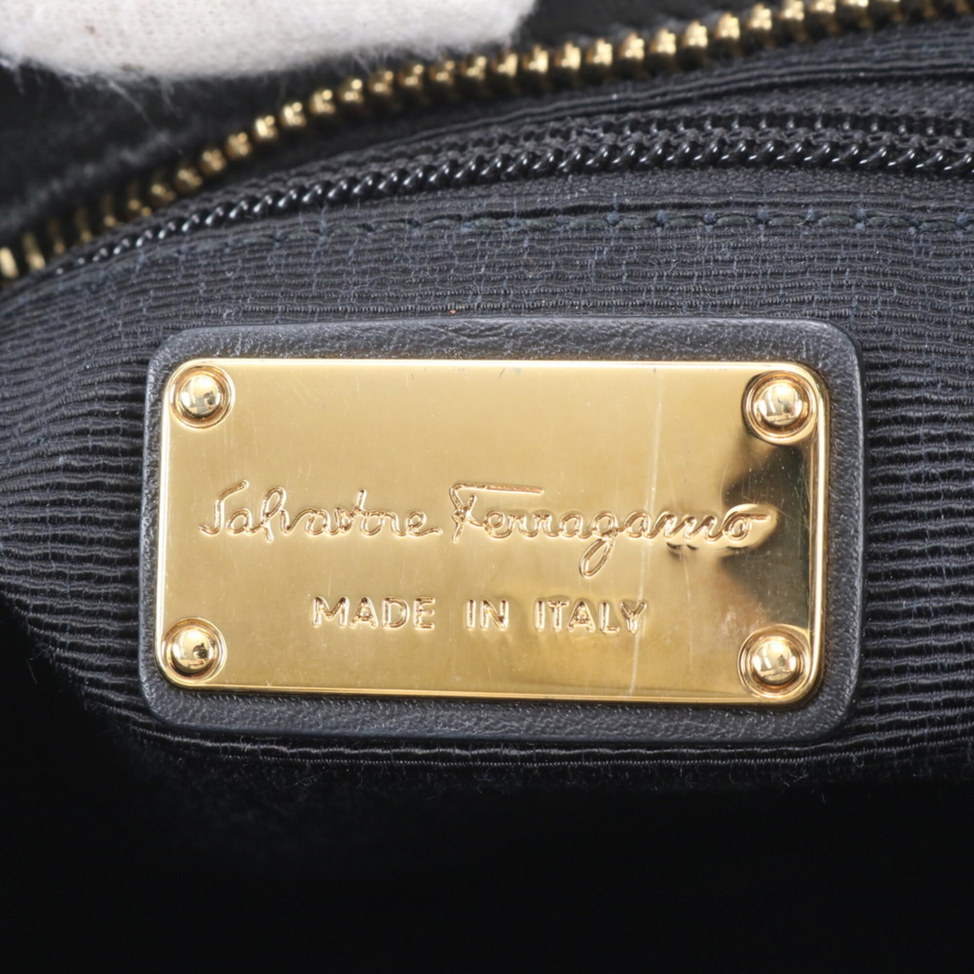 Salvatore Ferragamo Beige Black Leather Nylon Handbag Tote Bag (Pre-Owned)