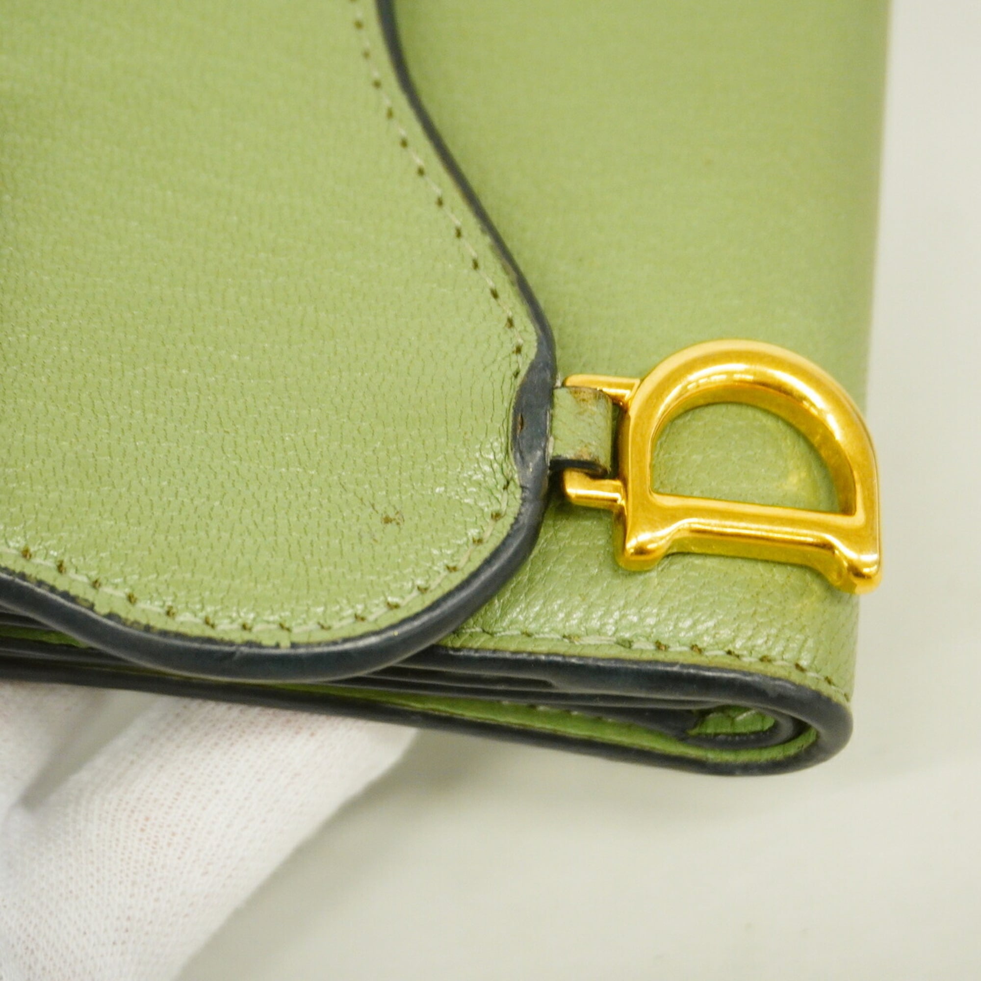 Christian Dior Moss Green Leather Wallet (Tri-Fold) (Pre-Owned)
