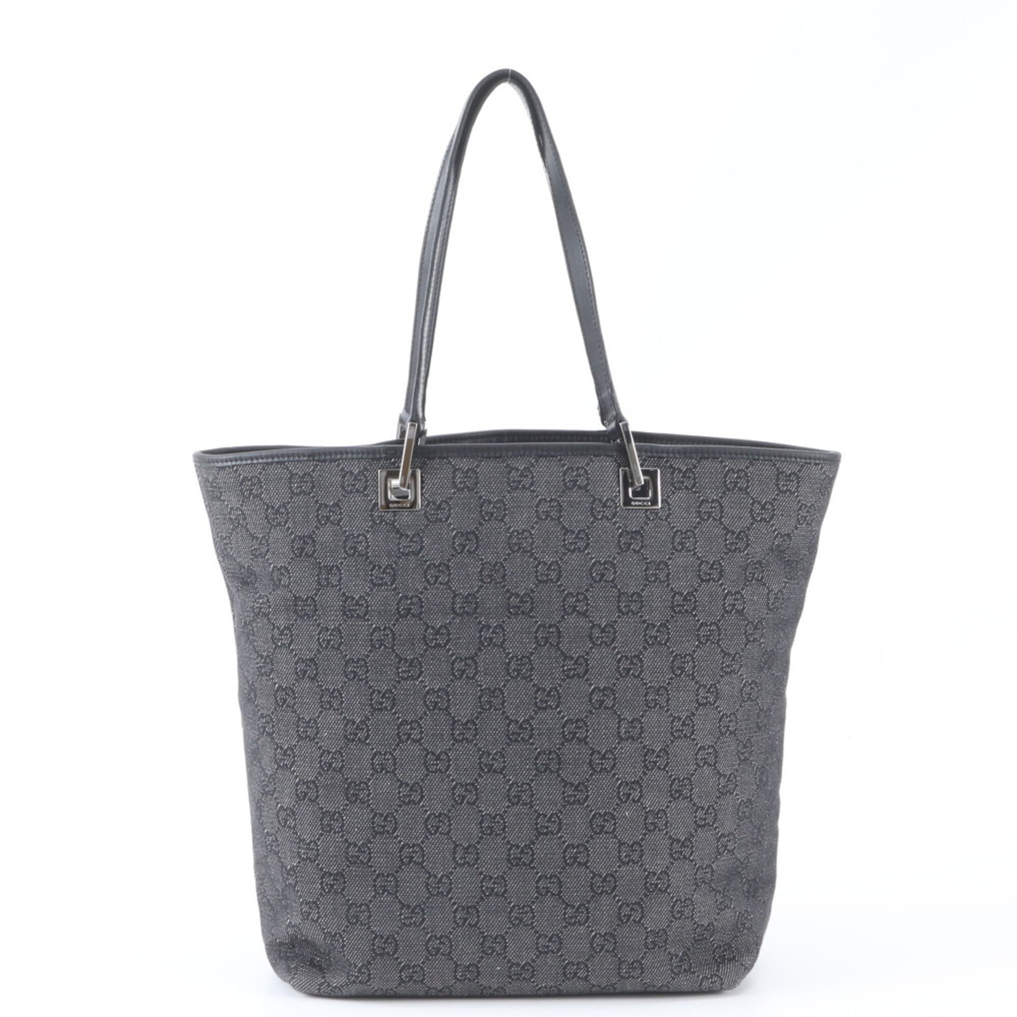 Gucci Gg Canvas Black Gg Canvas Leather Handbag Tote Bag (Pre-Owned)
