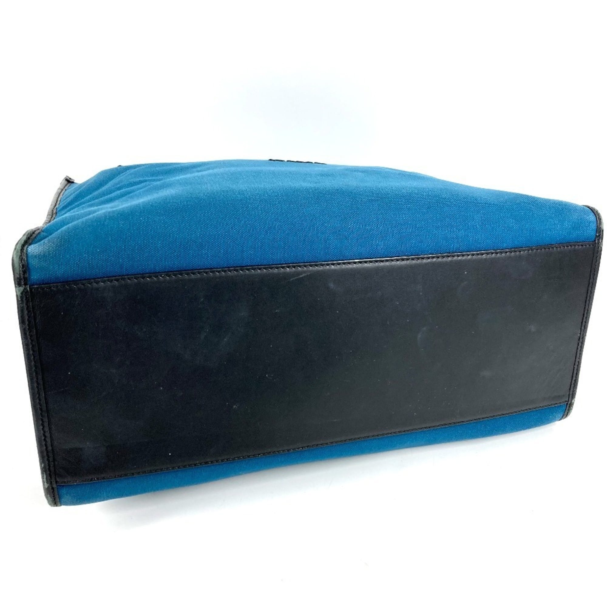 Dolce & Gabbana Black Blue Leather Canvas Shopping Bag Shoulder Bag Tote Bag (Pre-Owned)