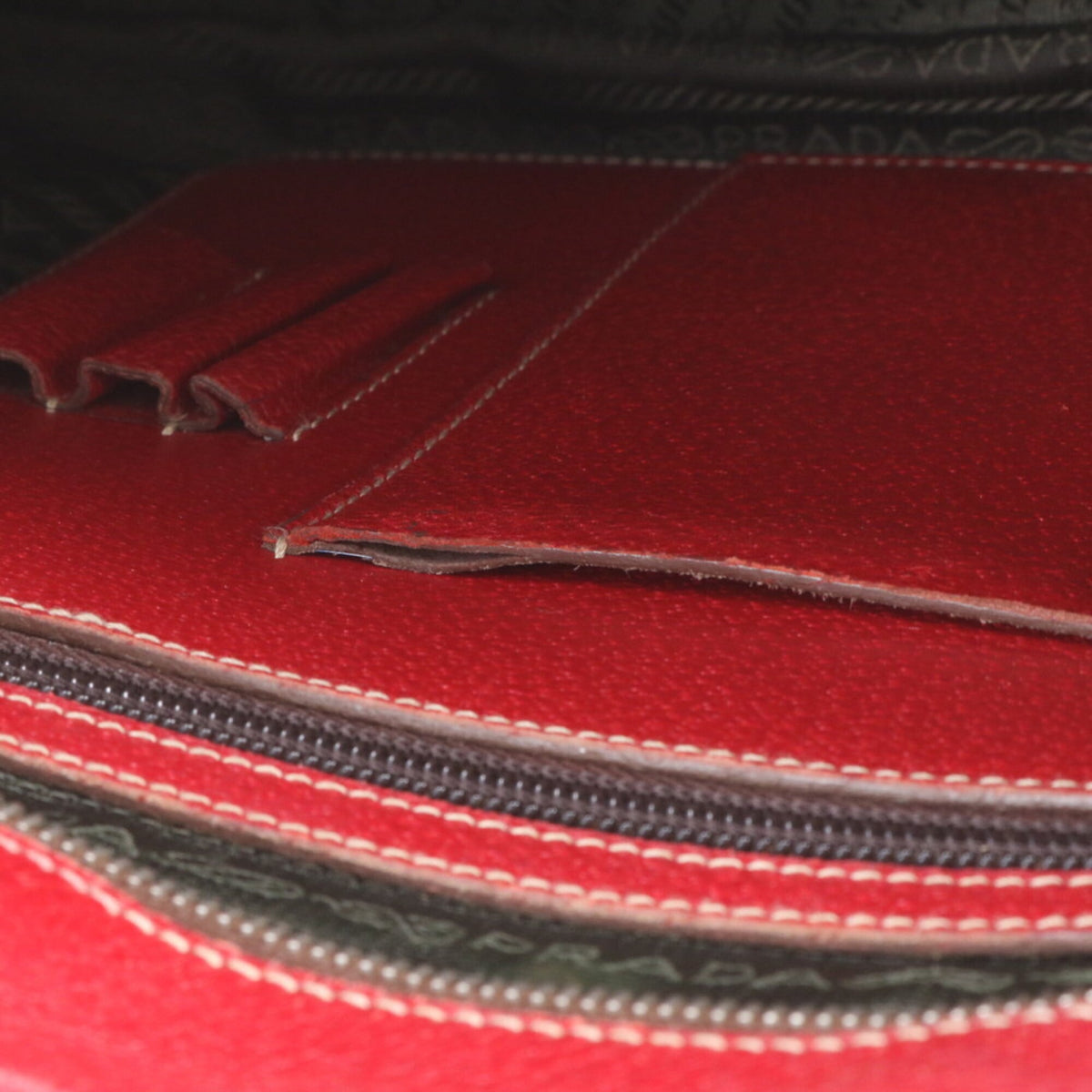 Prada Red Color Leather Boston Bag Tote Bag (Pre-Owned)