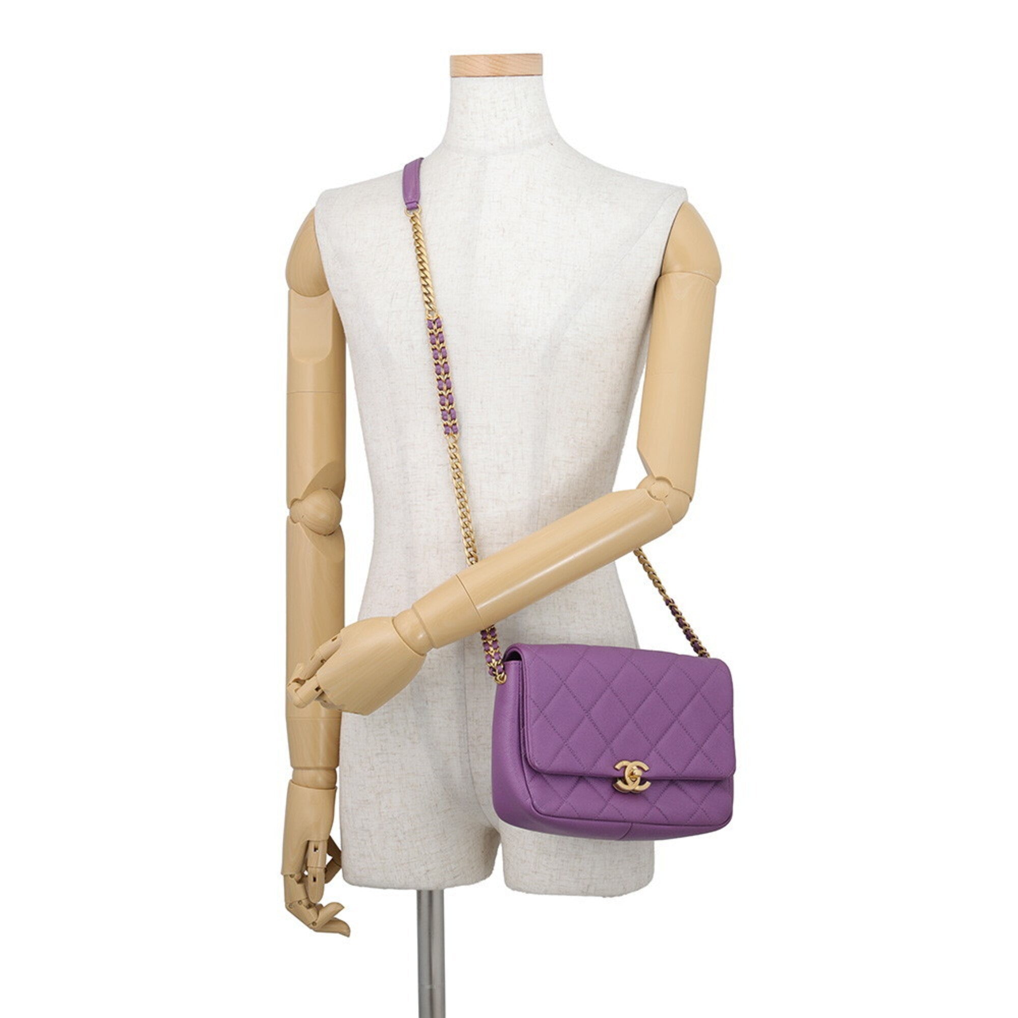 Chanel Matelasse Purple Grained Calfskin Shoulder Bag (Pre-Owned)