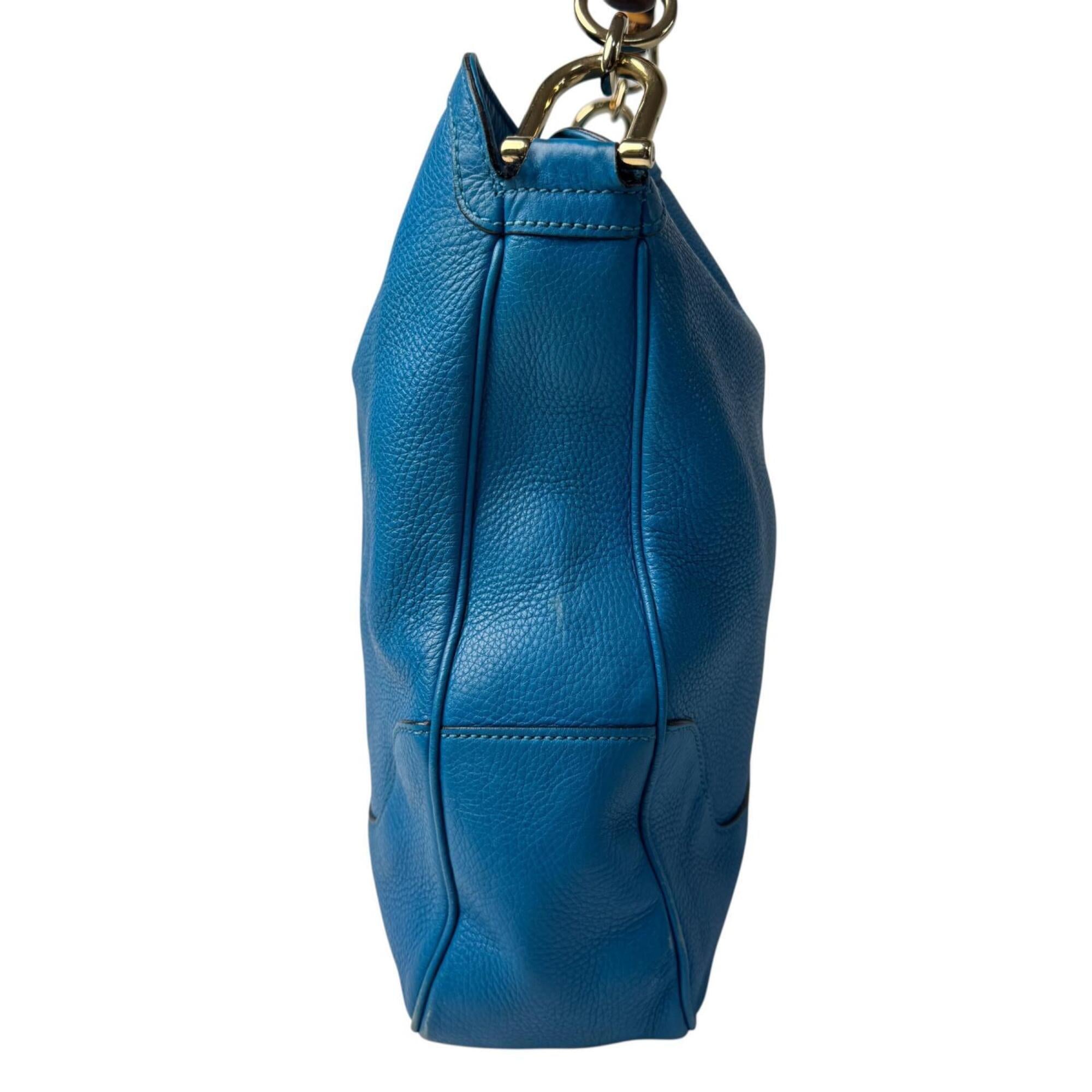 Gucci Blue Leather Bamboo Handbag Shoulder Bag (Pre-Owned)