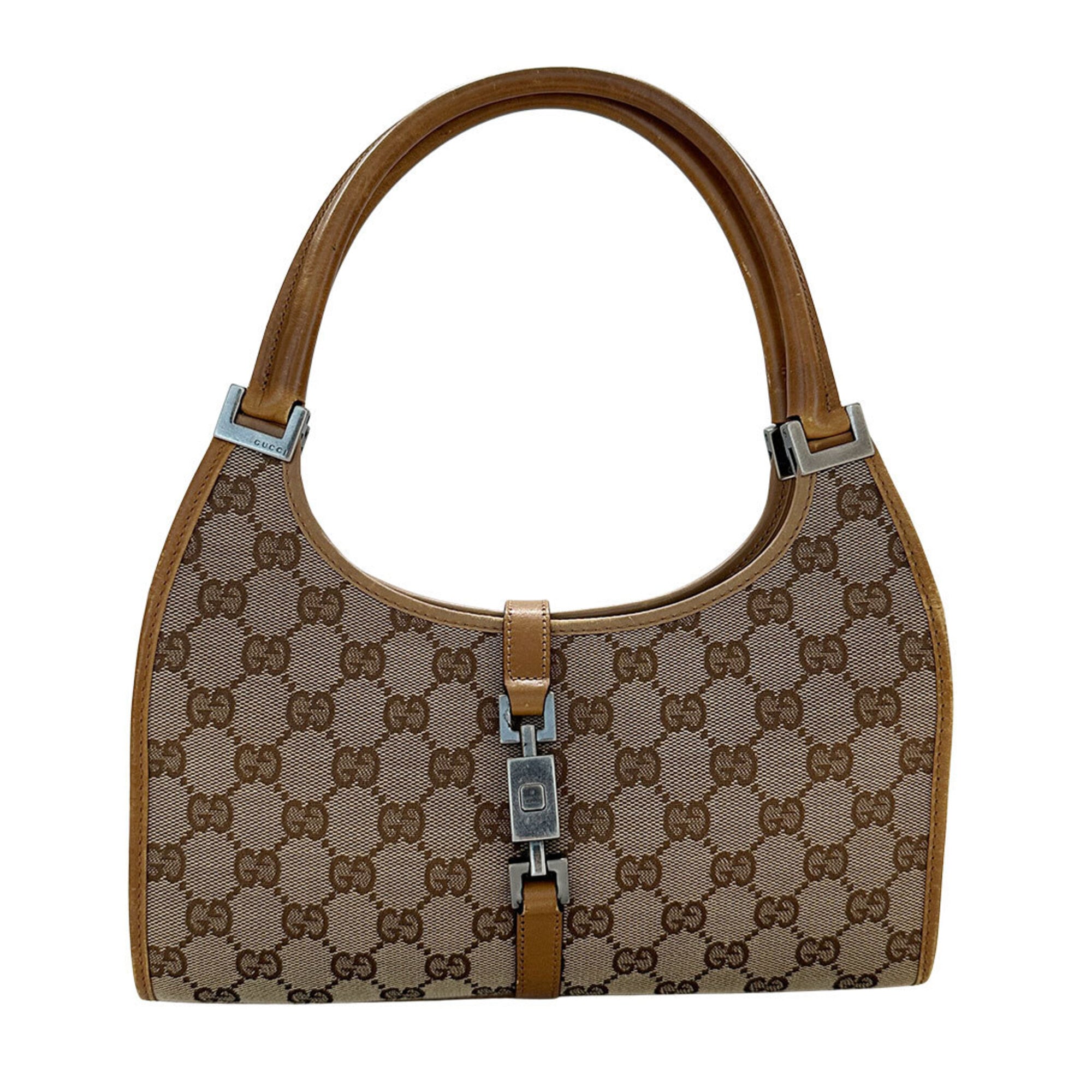 Gucci Beige Brown Canvas Handbag Shoulder Bag (Pre-Owned)