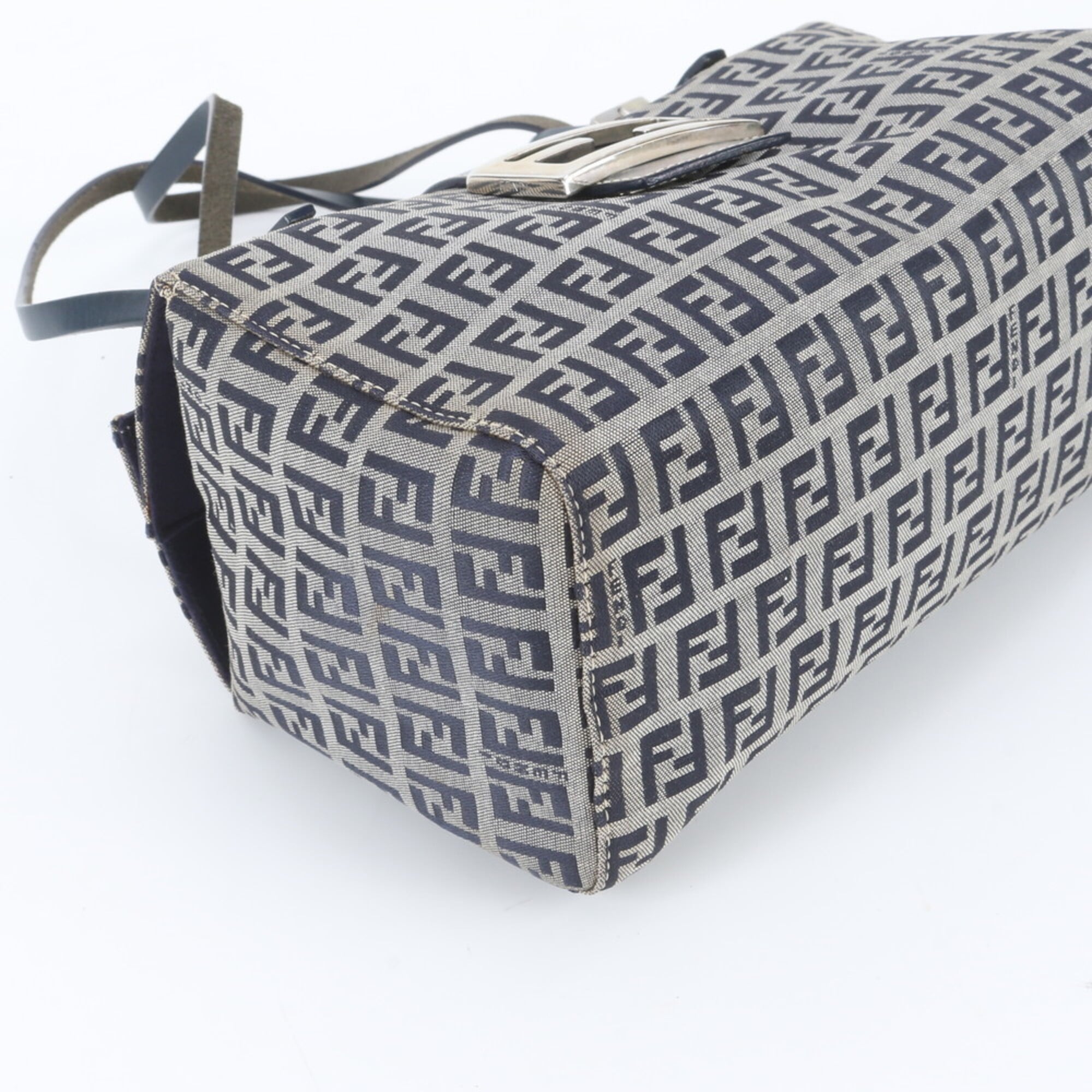 Fendi Gray Navy Leather Canvas Shoulder Bag Tote Bag (Pre-Owned)