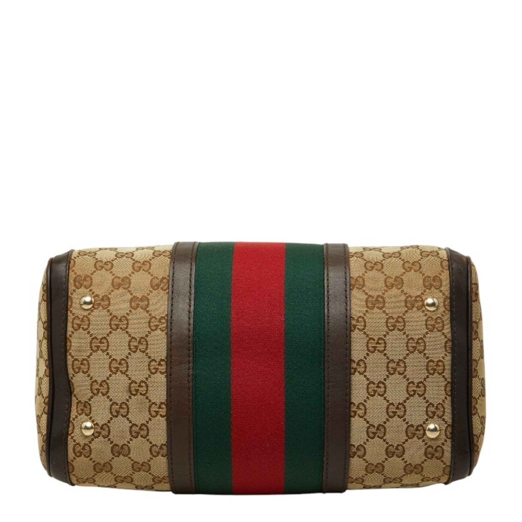 Gucci Beige Brown Canvas Leather Handbag Shoulder Bag (Pre-Owned)