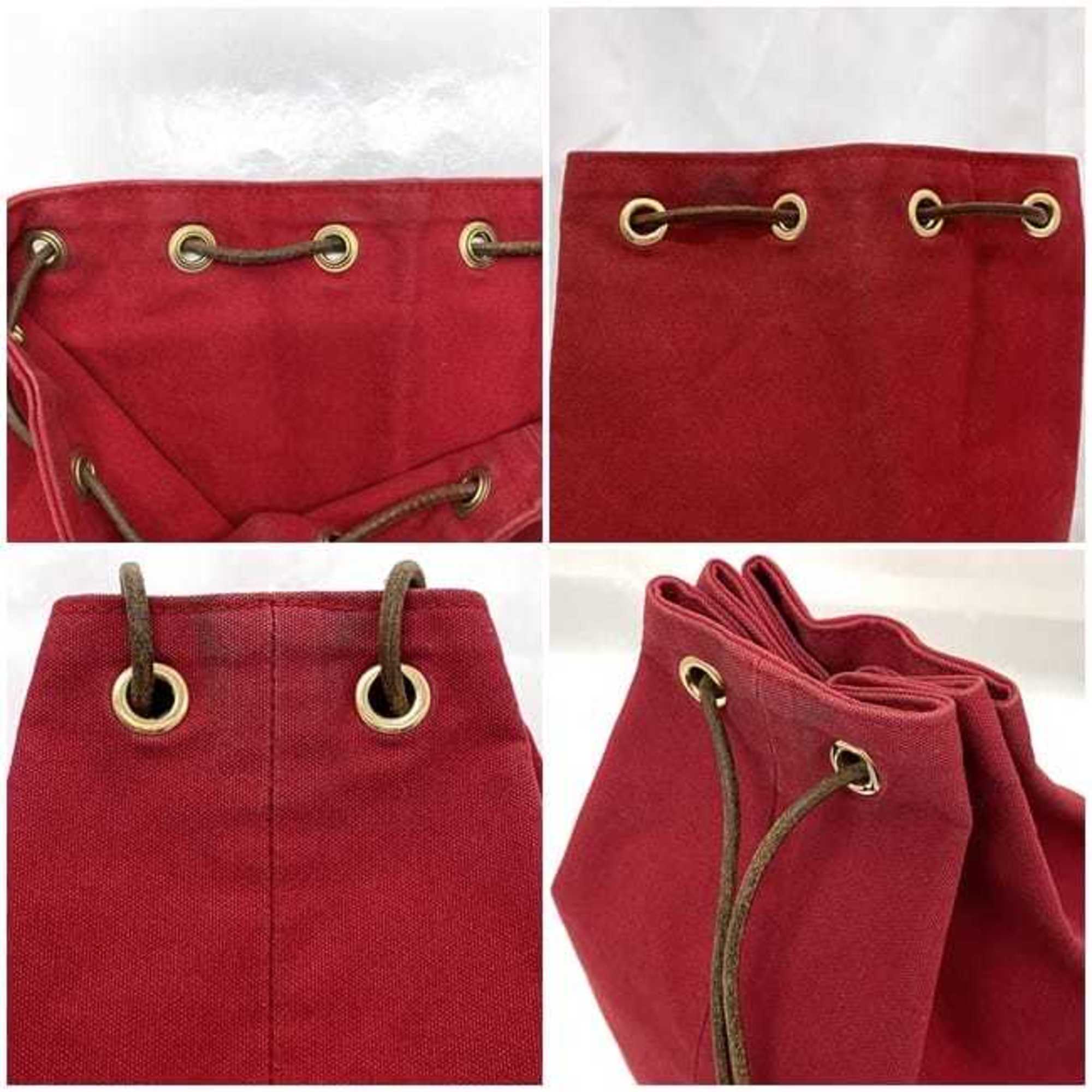 Hermes Red Color Cotton Canvas Leather Backpack (Pre-Owned)