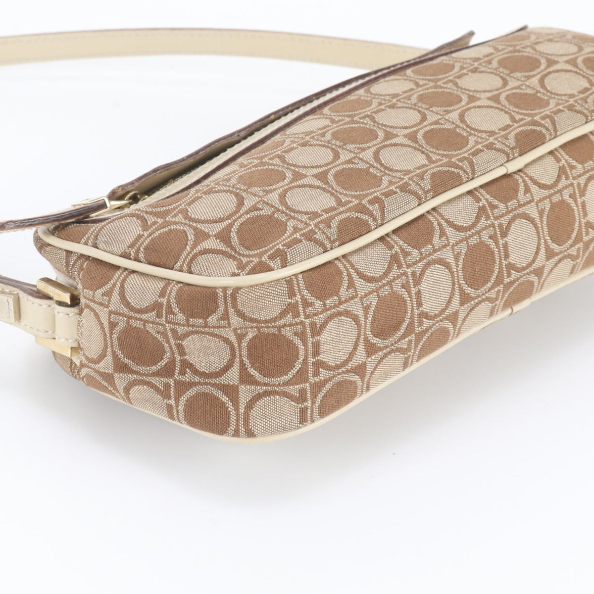 Salvatore Ferragamo Beige Brown Leather Canvas Handbag Shoulder Bag (Pre-Owned)