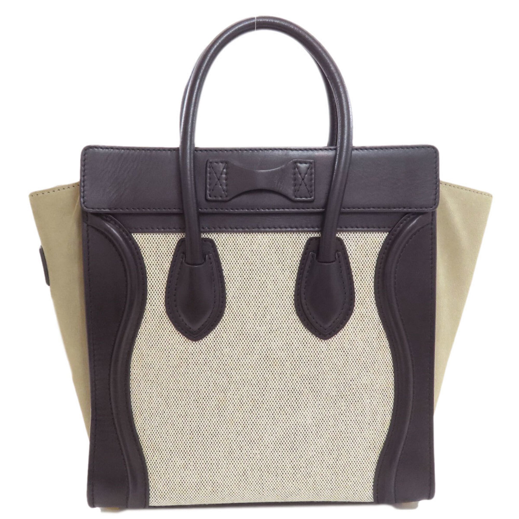 Celine Black Grayish White Leather Canvas Handbag (Pre-Owned)