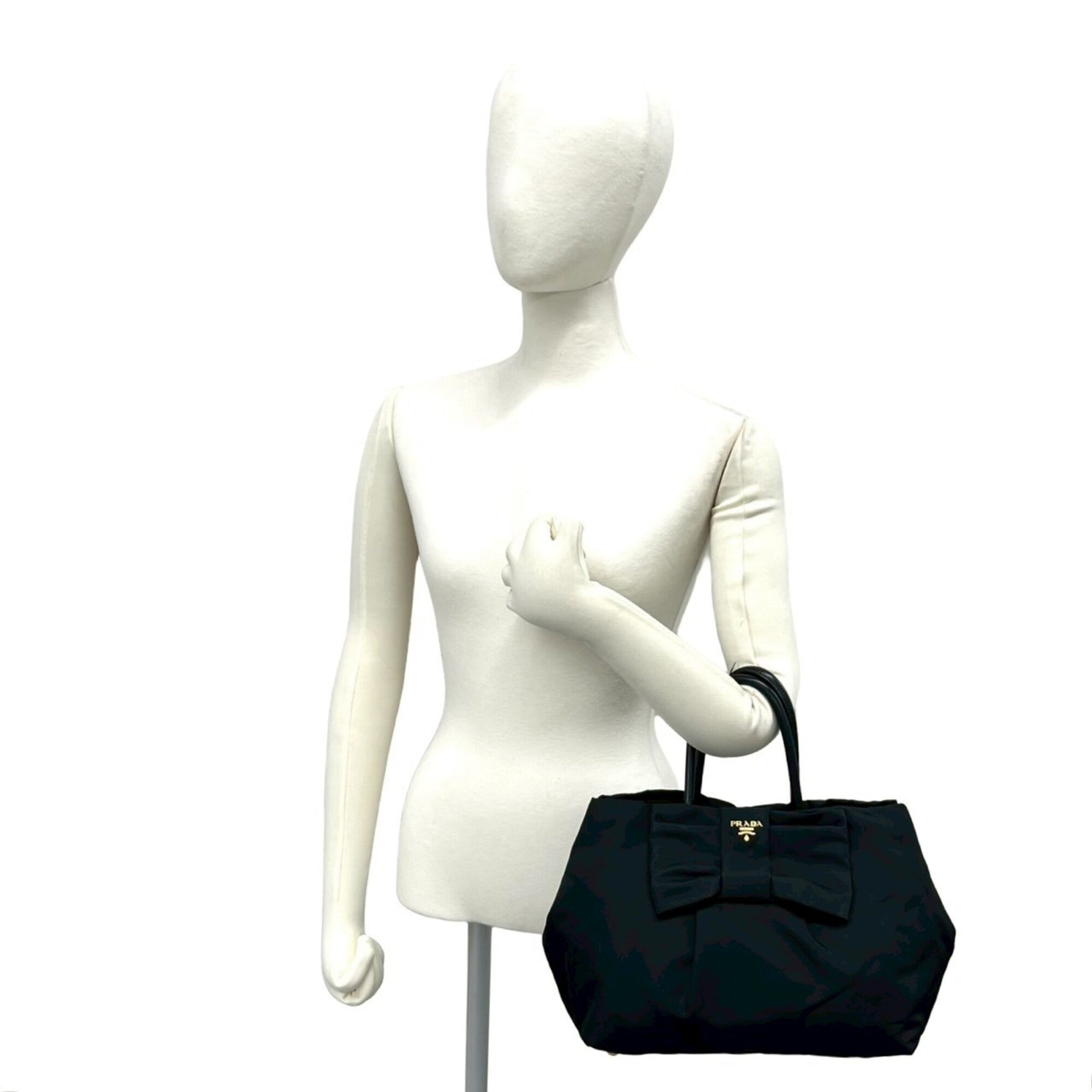 Prada Black Nylon Leather Handbag Tote Bag (Pre-Owned)