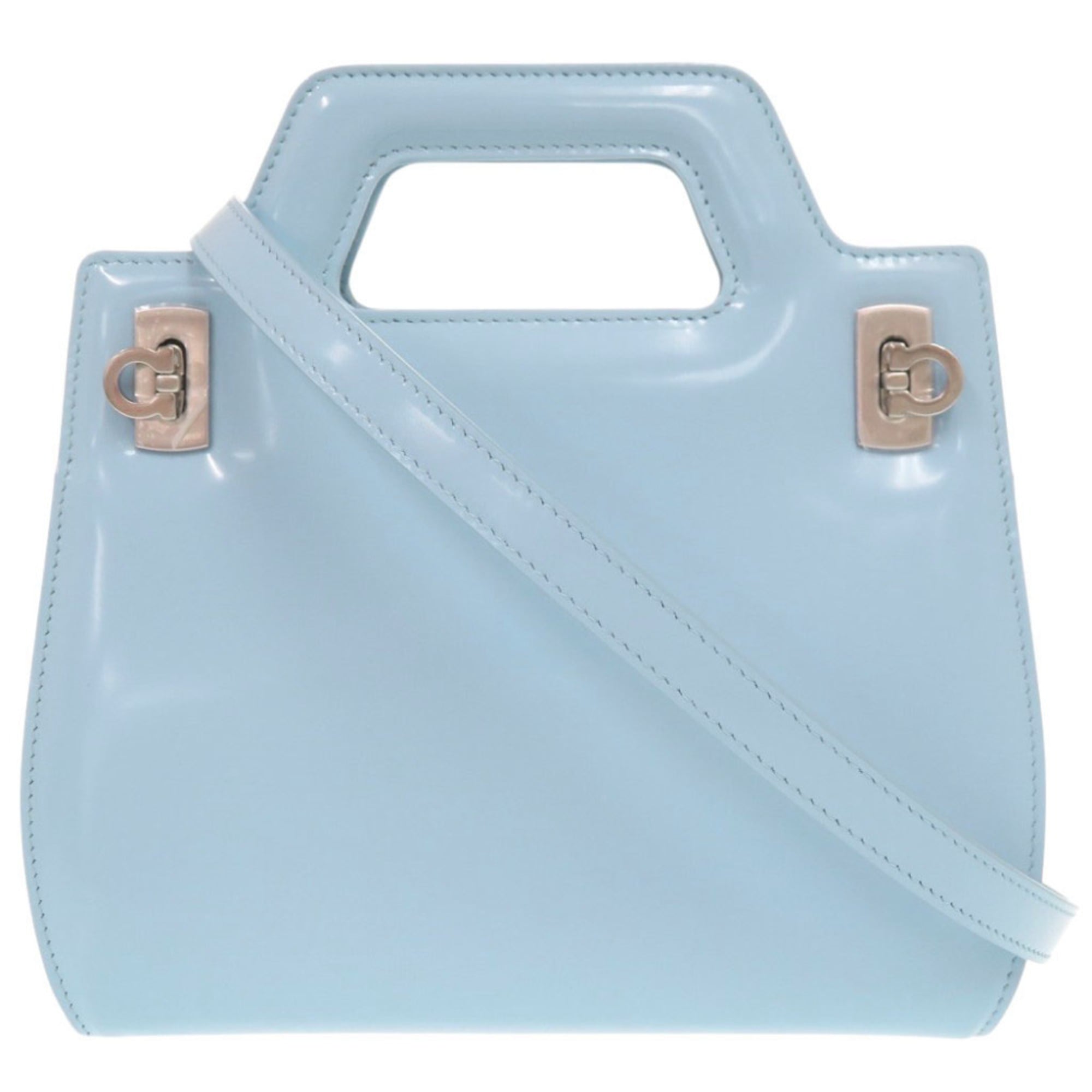 Salvatore Ferragamo Light Blue Patent Leather Handbag Shoulder Bag (Pre-Owned)