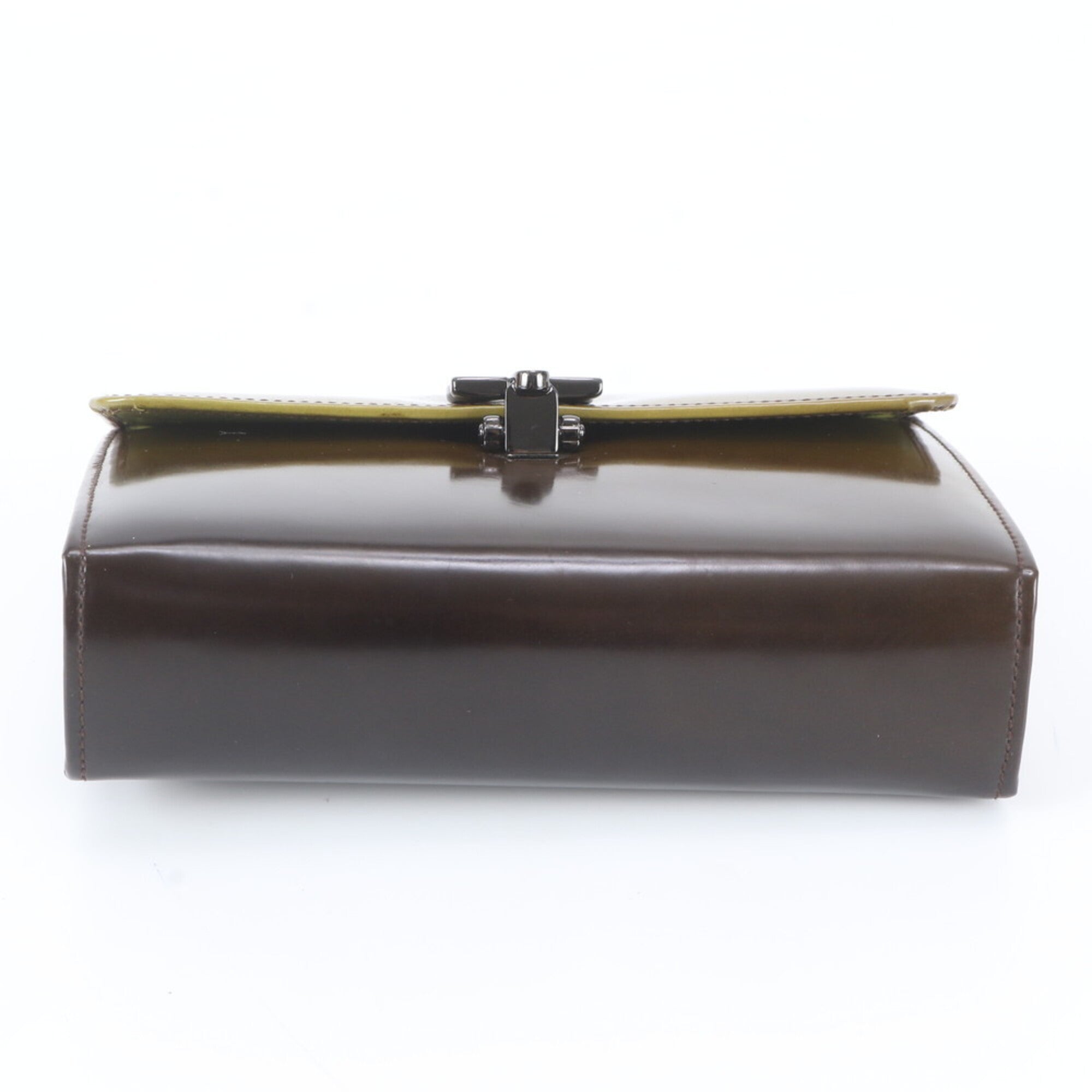 Salvatore Ferragamo Gancini Green Khaki Leather Clutch Bag Handbag Pouch Tote Bag (Pre-Owned)