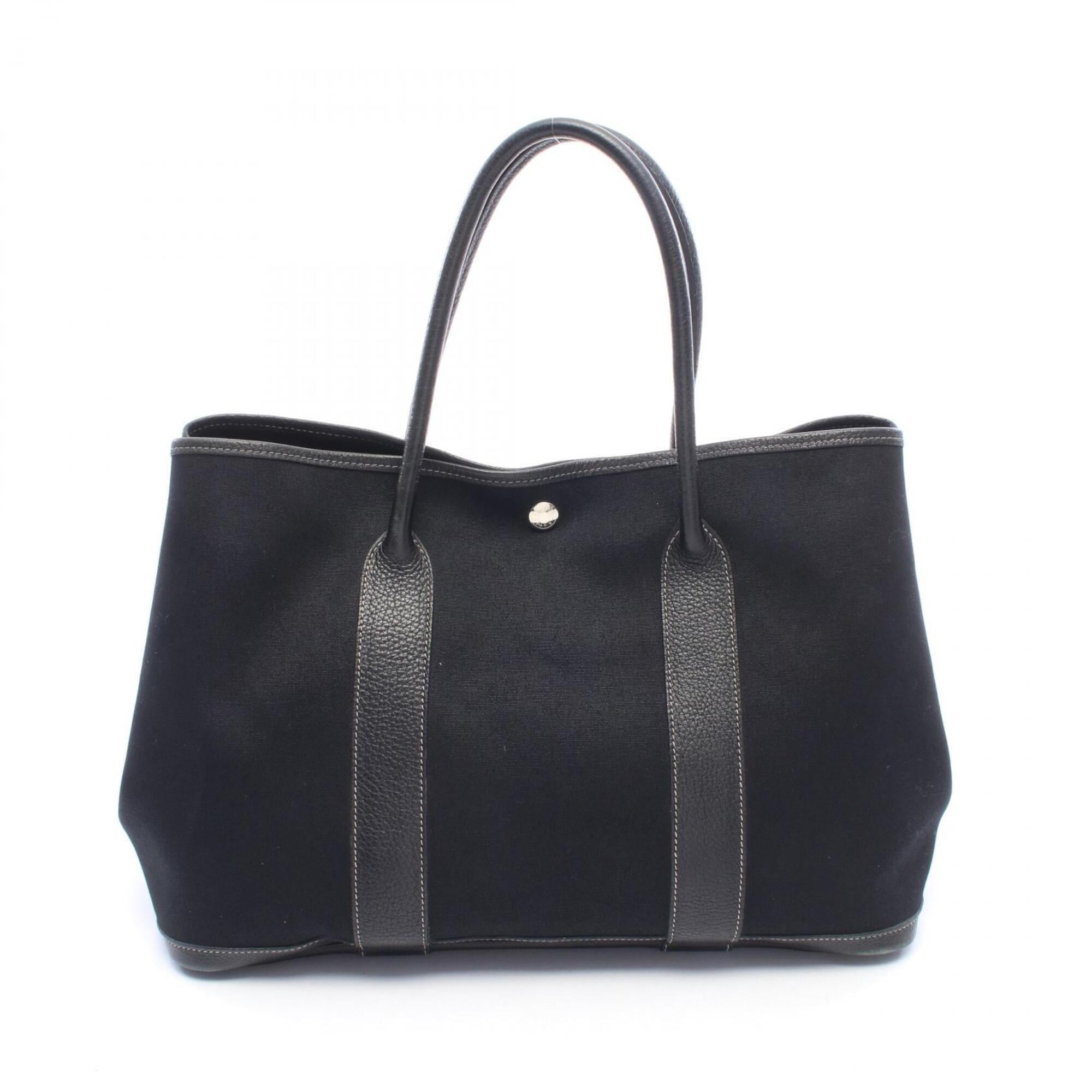 Hermes Black Toile Officier Leather Handbag Tote Bag (Pre-Owned)