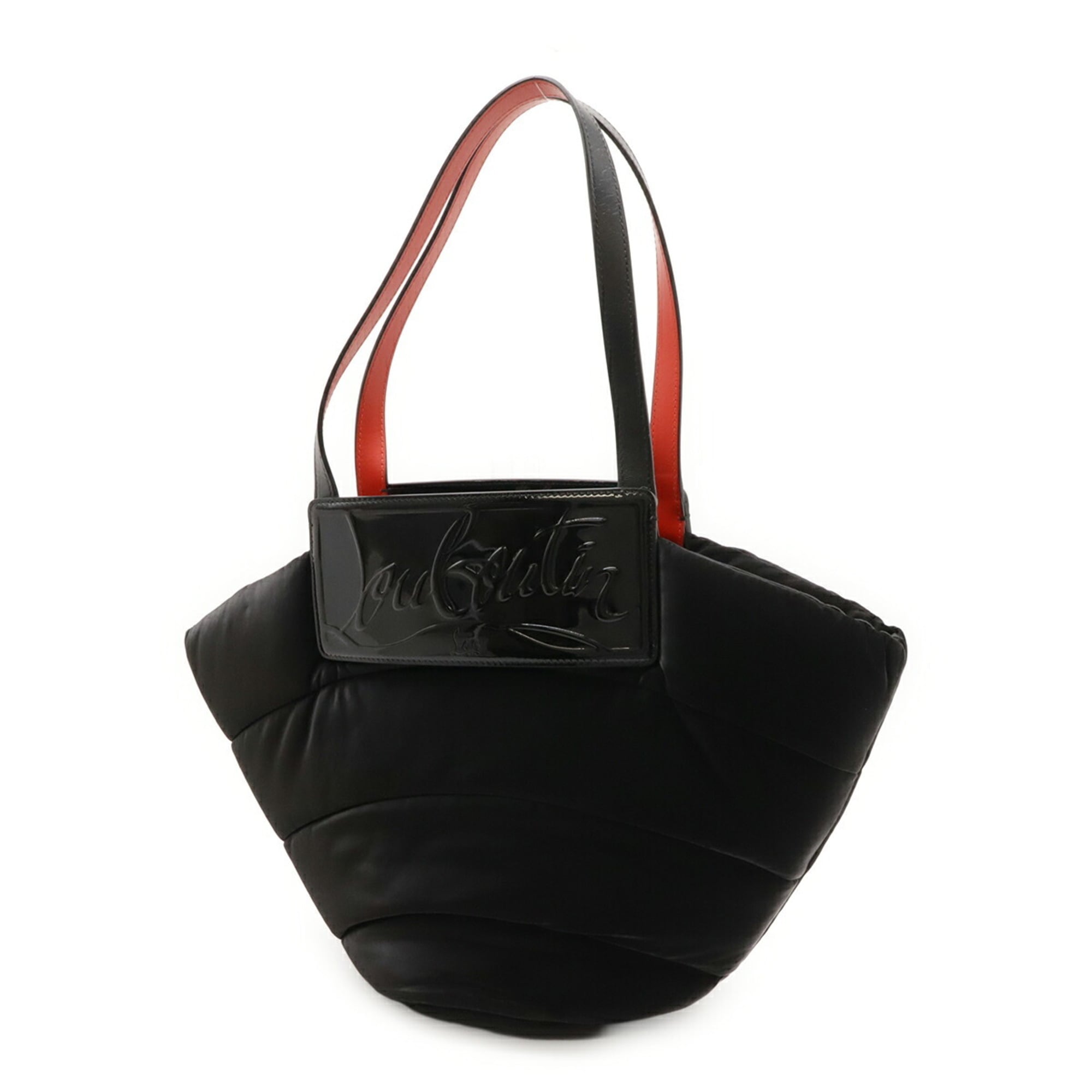 Christian Louboutin Black Red Color Velvet Leather Shoulder Bag Tote Bag (Pre-Owned)