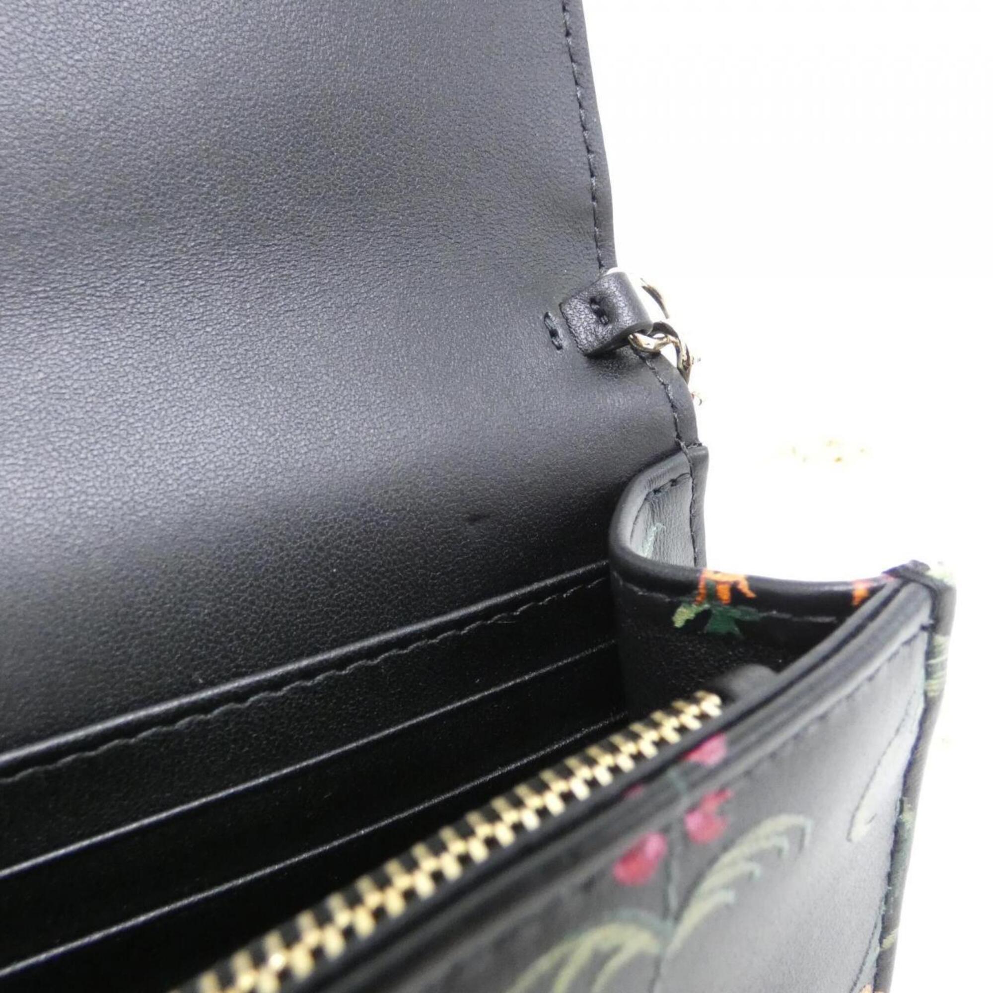 Christian Dior Black Multi-Color Leather Chain/Shoulder Wallet (Pre-Owned)