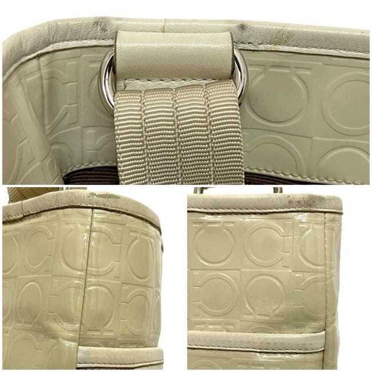 Salvatore Ferragamo Gancini Cream White Patent Leather Shoulder Bag (Pre-Owned)