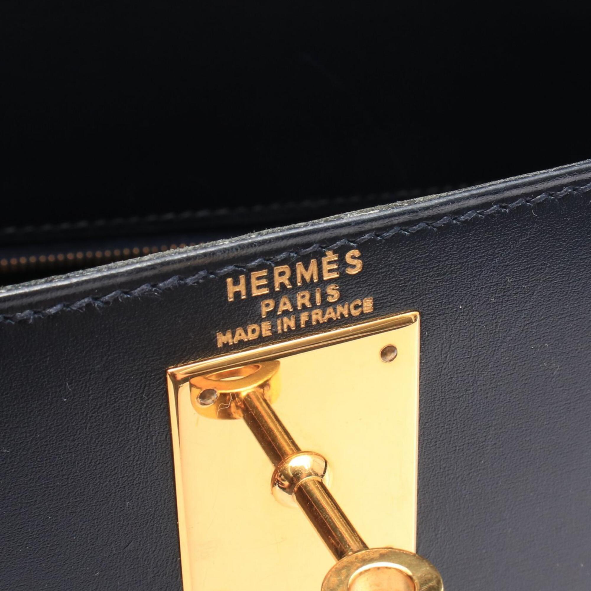 Hermes Blue Indigo Navy Box Calf Leather Handbag (Pre-Owned)