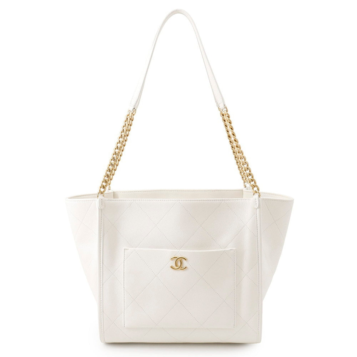 Chanel White Grained Calfskin Shoulder Bag Tote Bag (Pre-Owned)