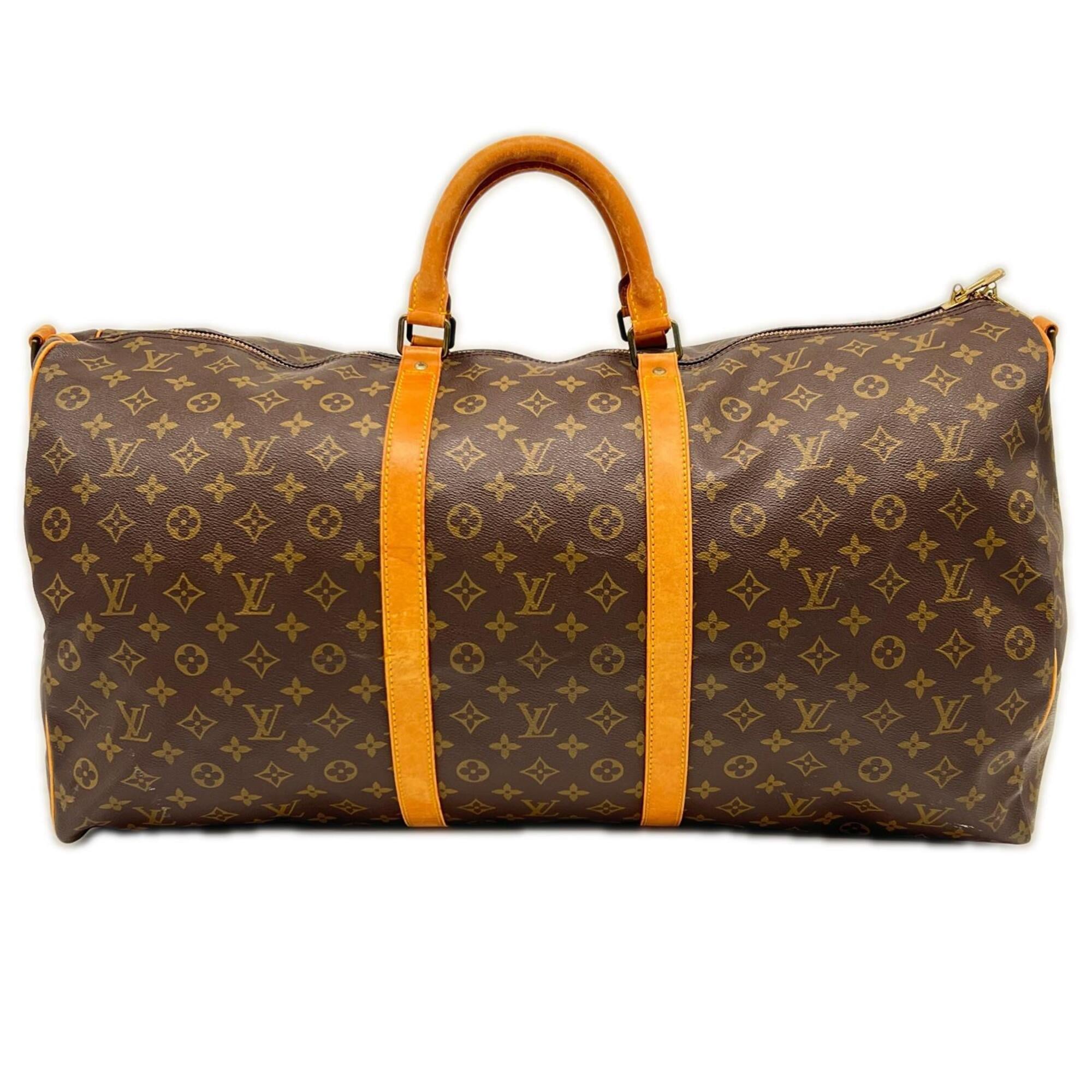 Louis Vuitton Monogram Beige Brown Coated Canvas Leather Boston Bag (Pre-Owned)