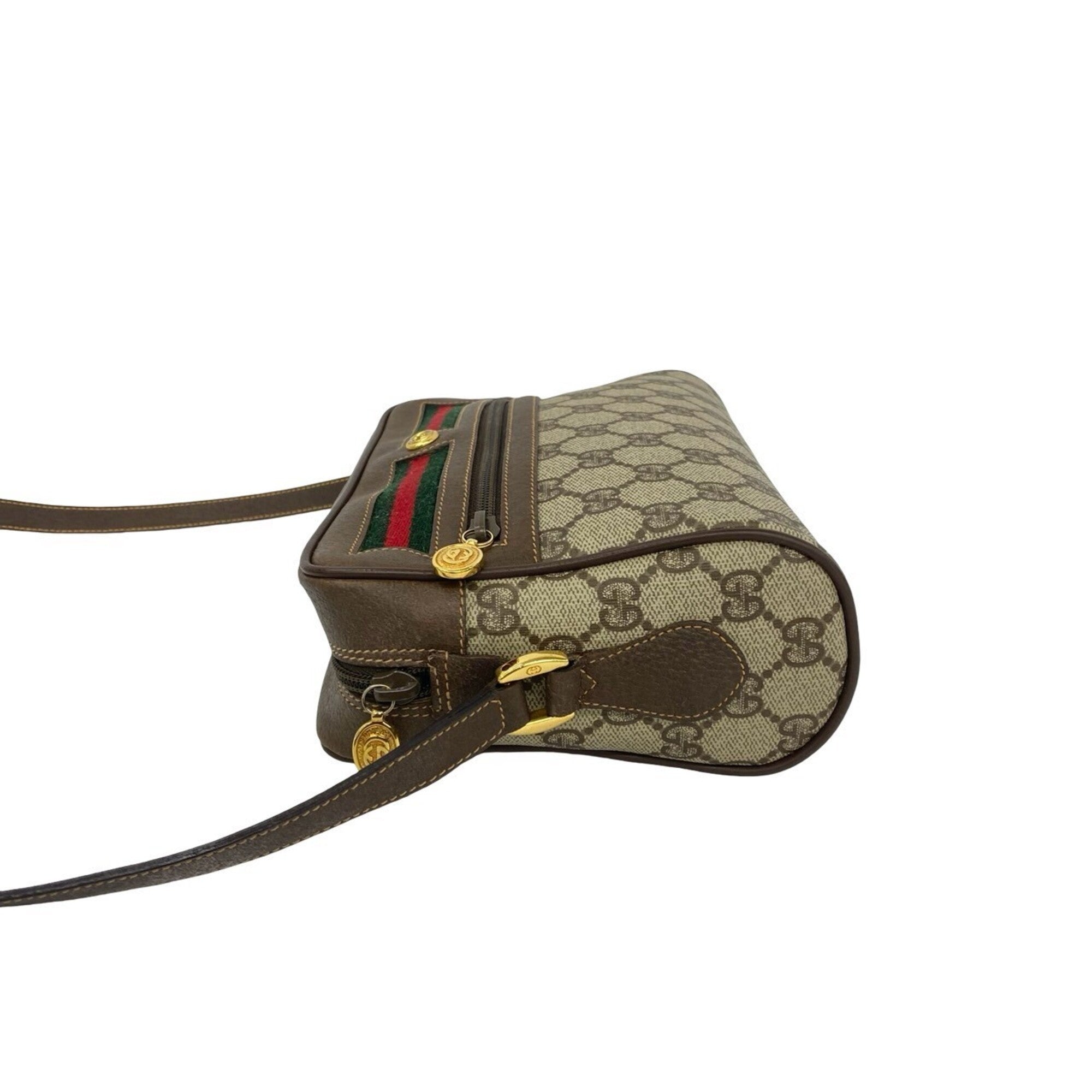 Gucci Brown Green Red Color Leather Pvc Shoulder Bag (Pre-Owned)