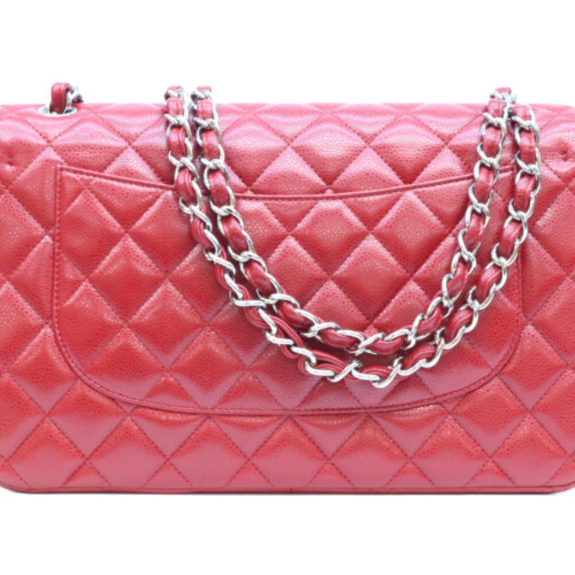 Chanel Red Color Grained Calfskin Shoulder Bag (Pre-Owned)