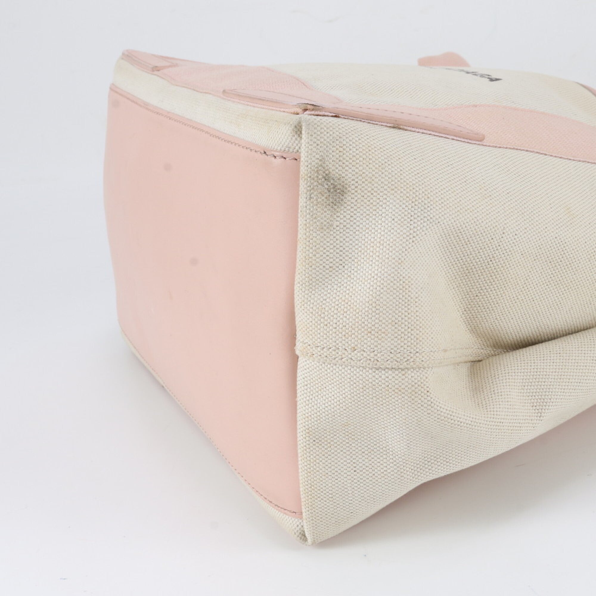 Balenciaga Pink White Leather Canvas Handbag Shoulder Bag Tote Bag (Pre-Owned)