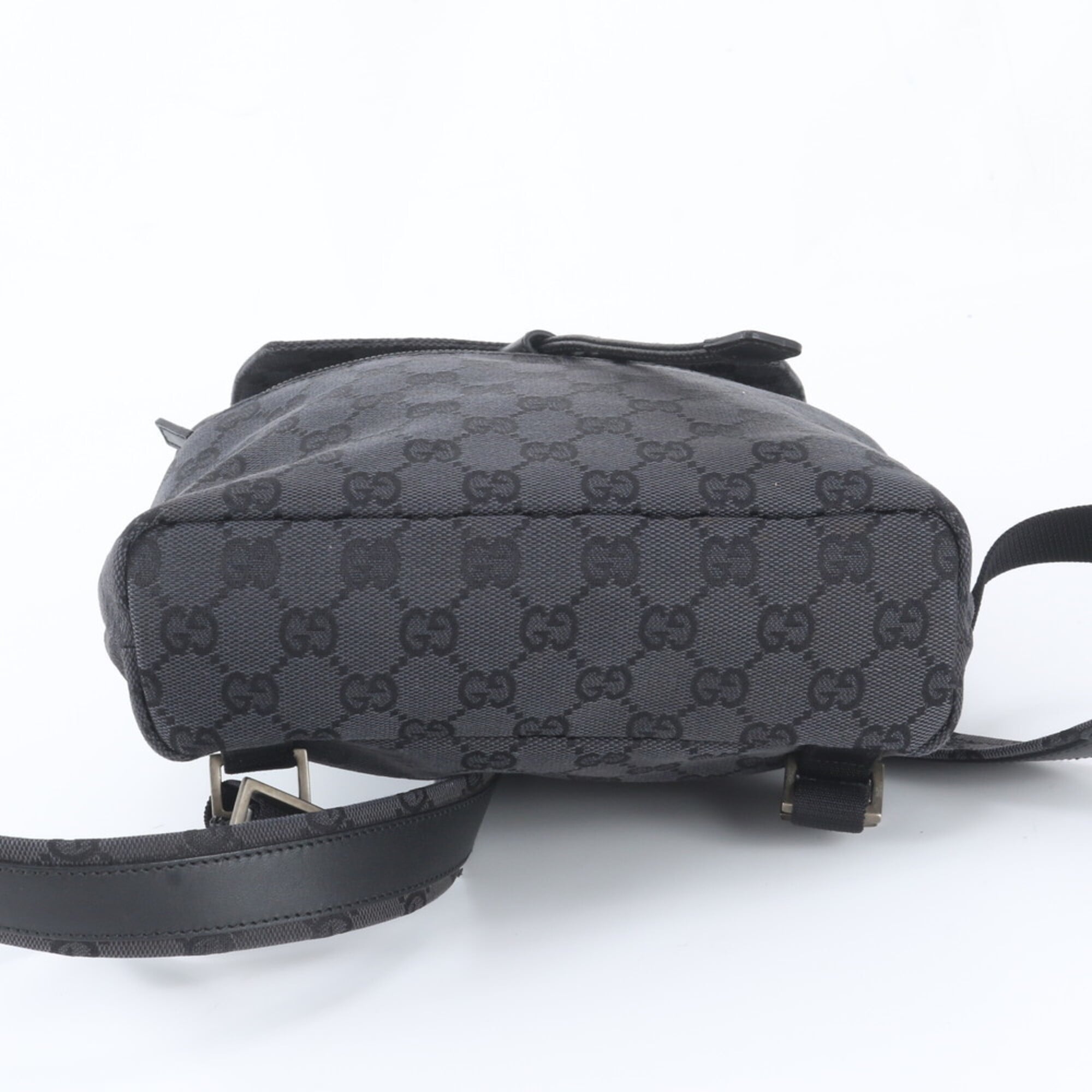 Gucci Gg Canvas Black Gg Canvas Leather Backpack Handbag (Pre-Owned)