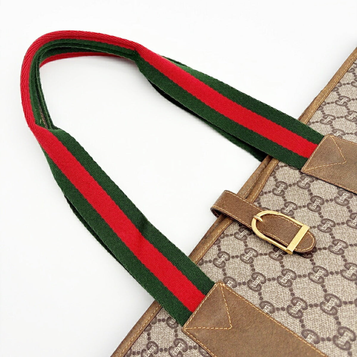 Gucci Beige Brown Green Red Color Pvc Leather Shoulder Bag Tote Bag (Pre-Owned)