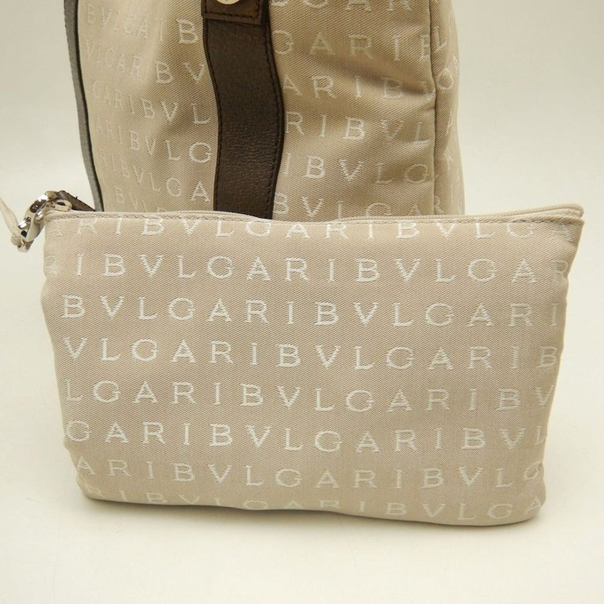 Bvlgari Logomania Beige Brown Canvas Leather Tote Bag (Pre-Owned)