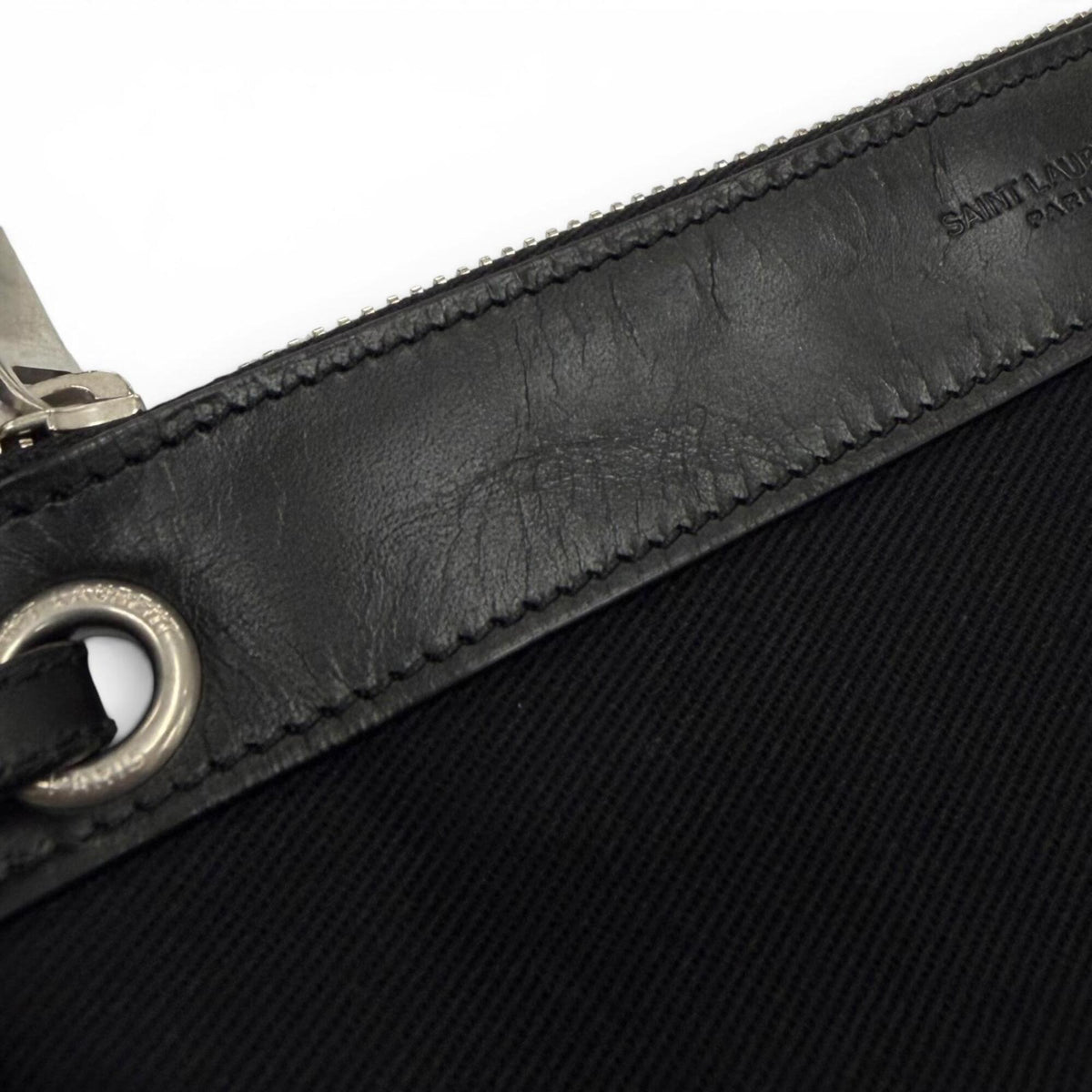 Saint Laurent Black Canvas Leather Pouch Shoulder Bag (Pre-Owned)