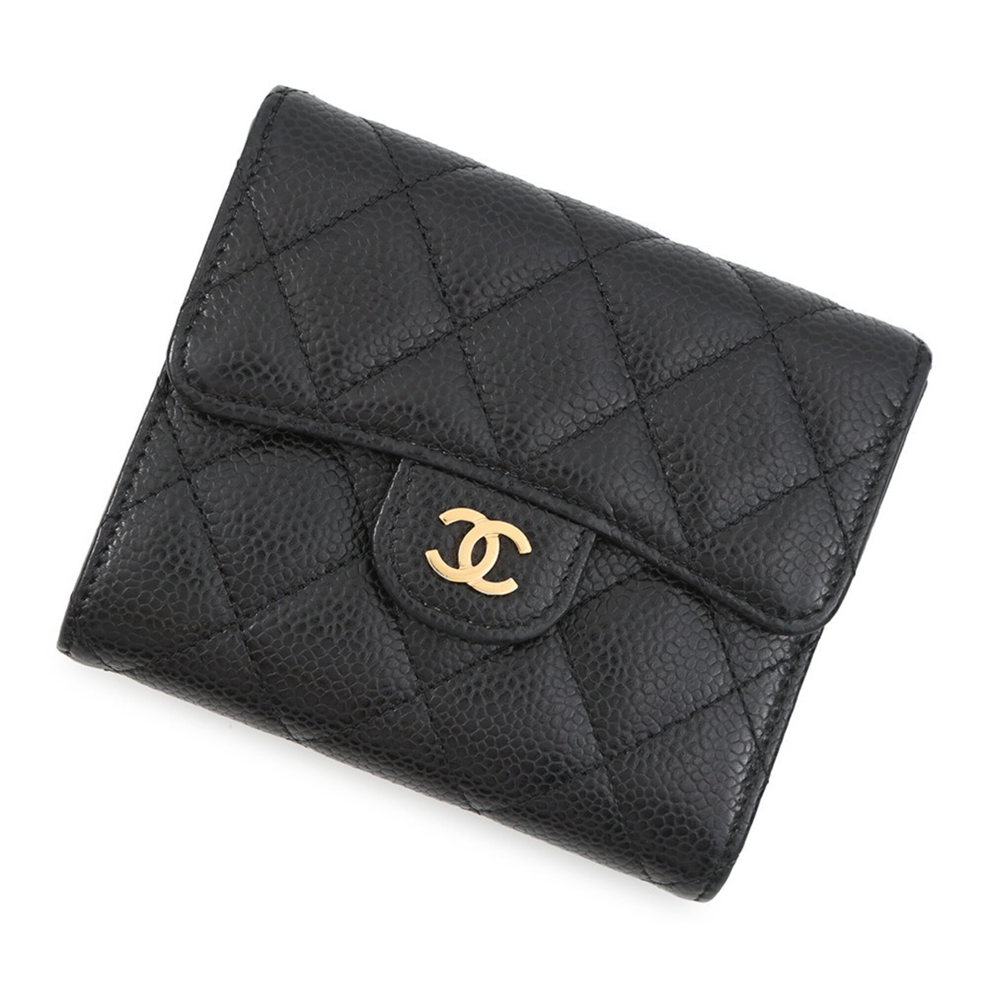 Chanel Black Grained Calfskin Wallet (Tri-Fold) (Pre-Owned)