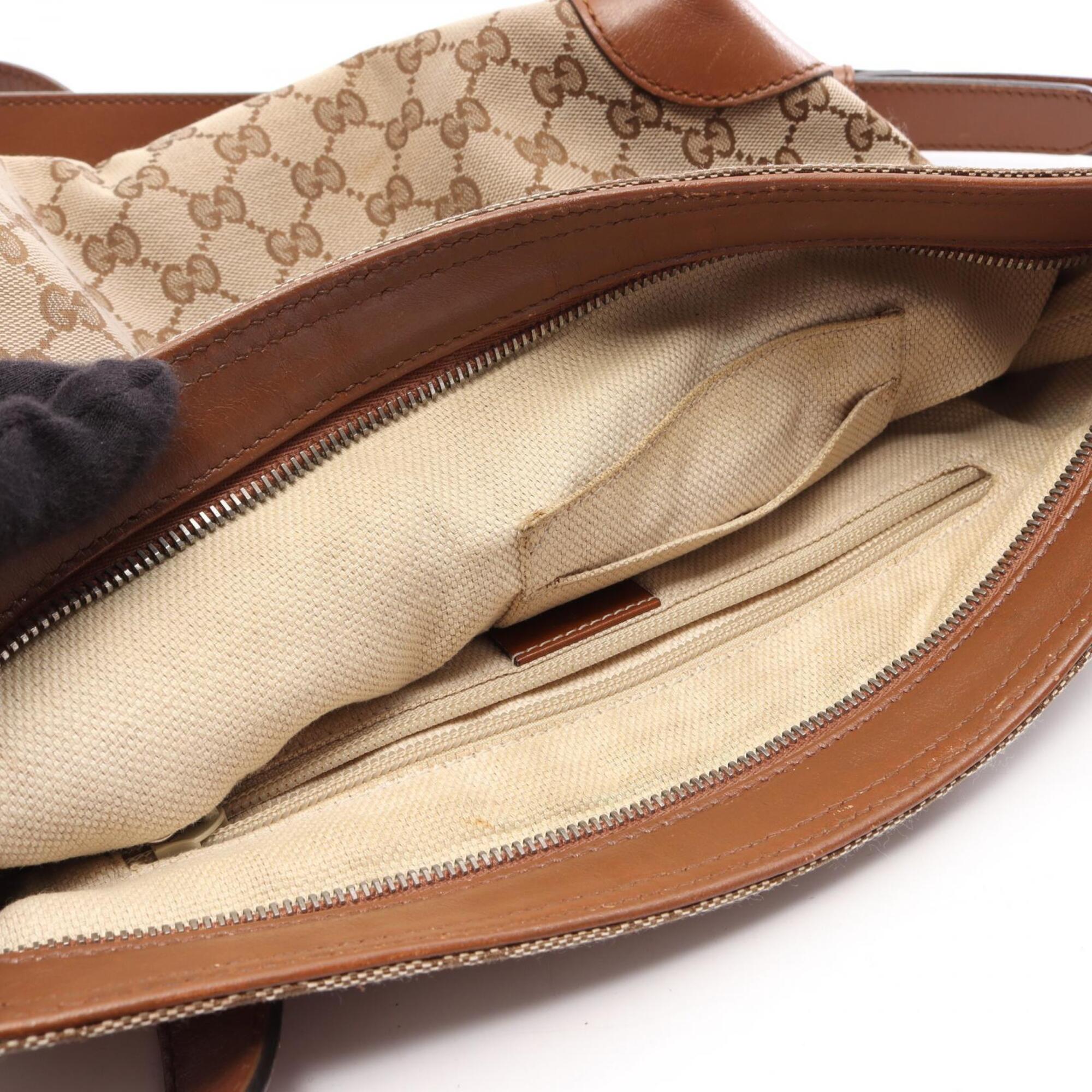 Gucci Beige Brown Gg Canvas Leather Handbag Shoulder Bag (Pre-Owned)