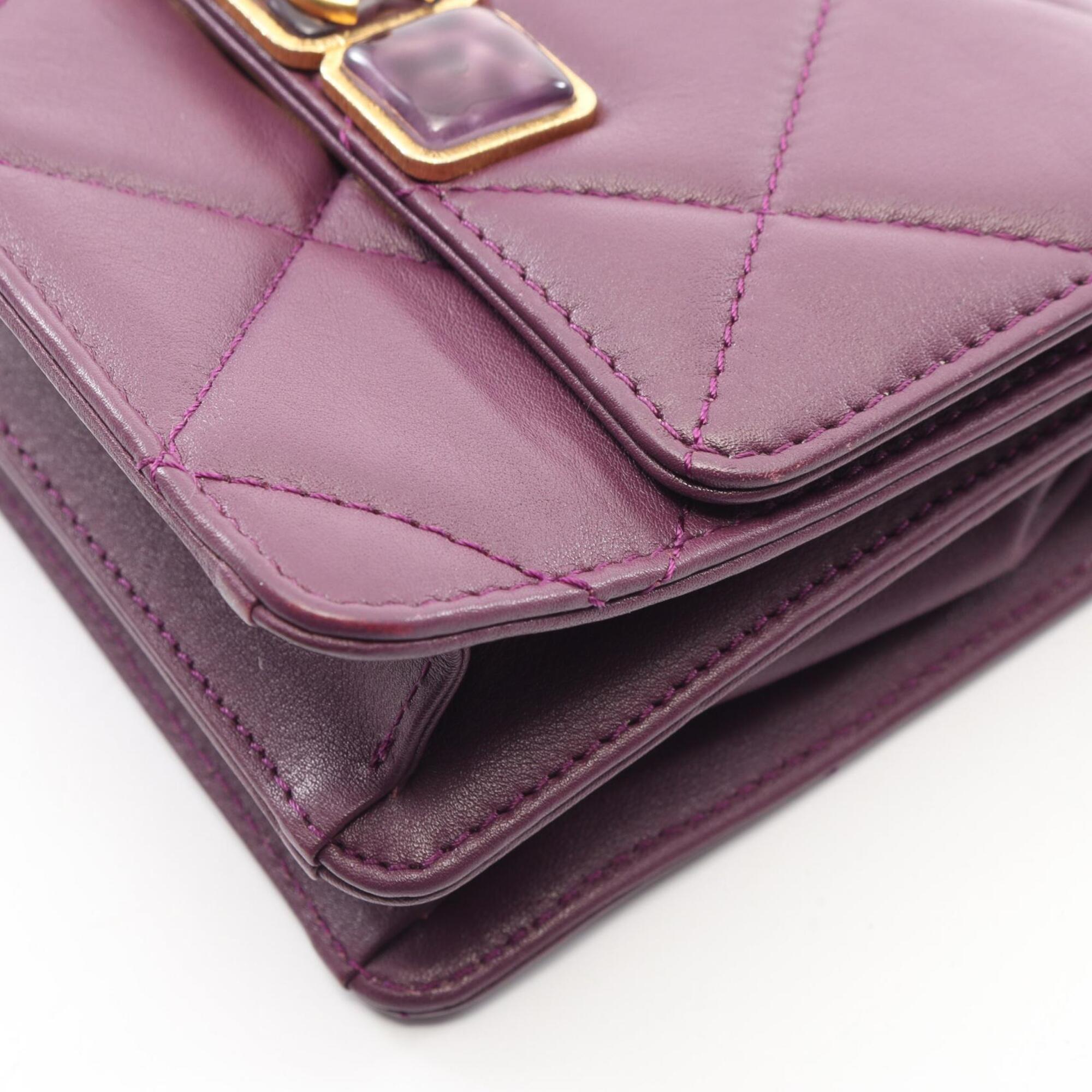Chanel Purple Leather Handbag Shoulder Bag (Pre-Owned)