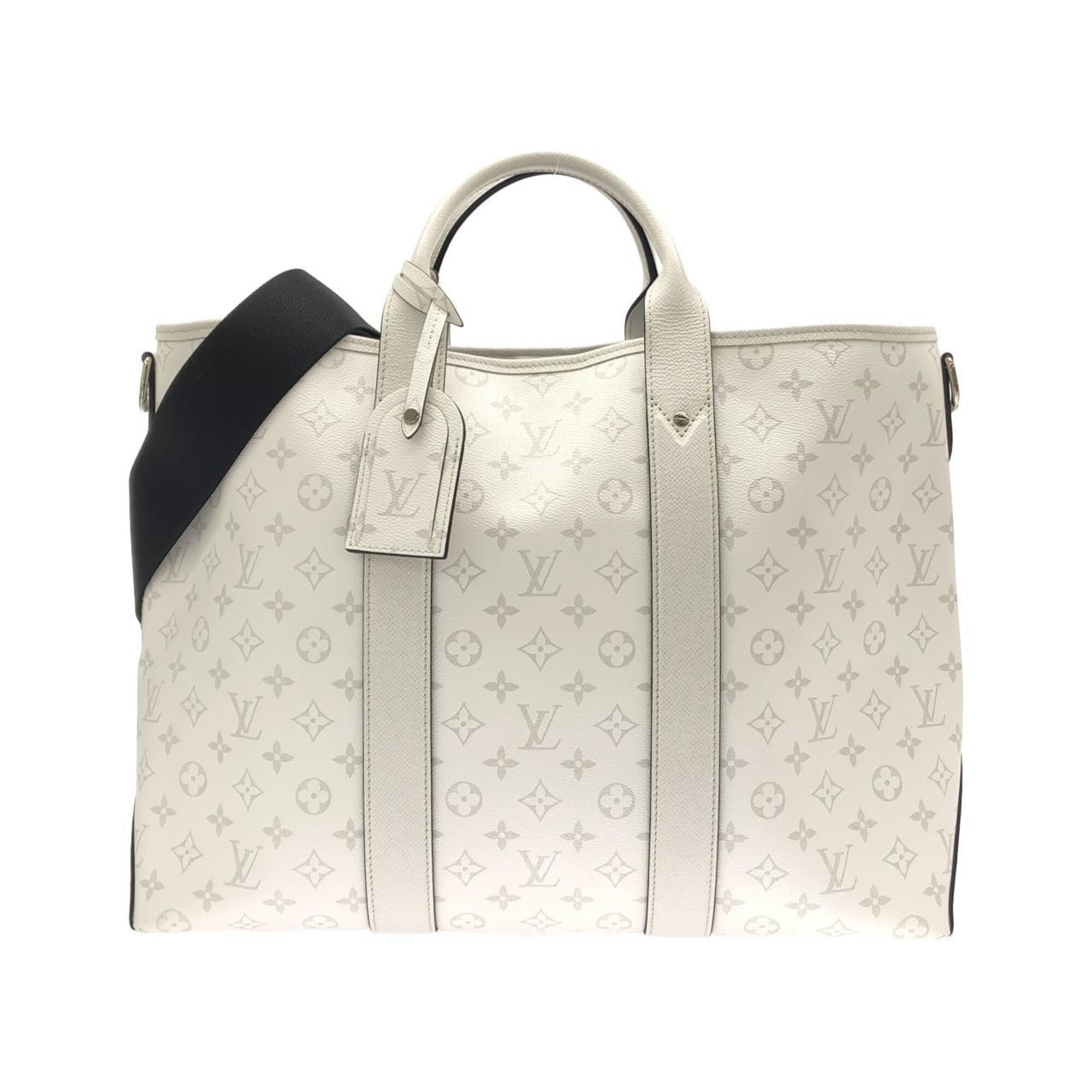 Louis Vuitton White Leather Coated Canvas Handbag Tote Bag (Pre-Owned)