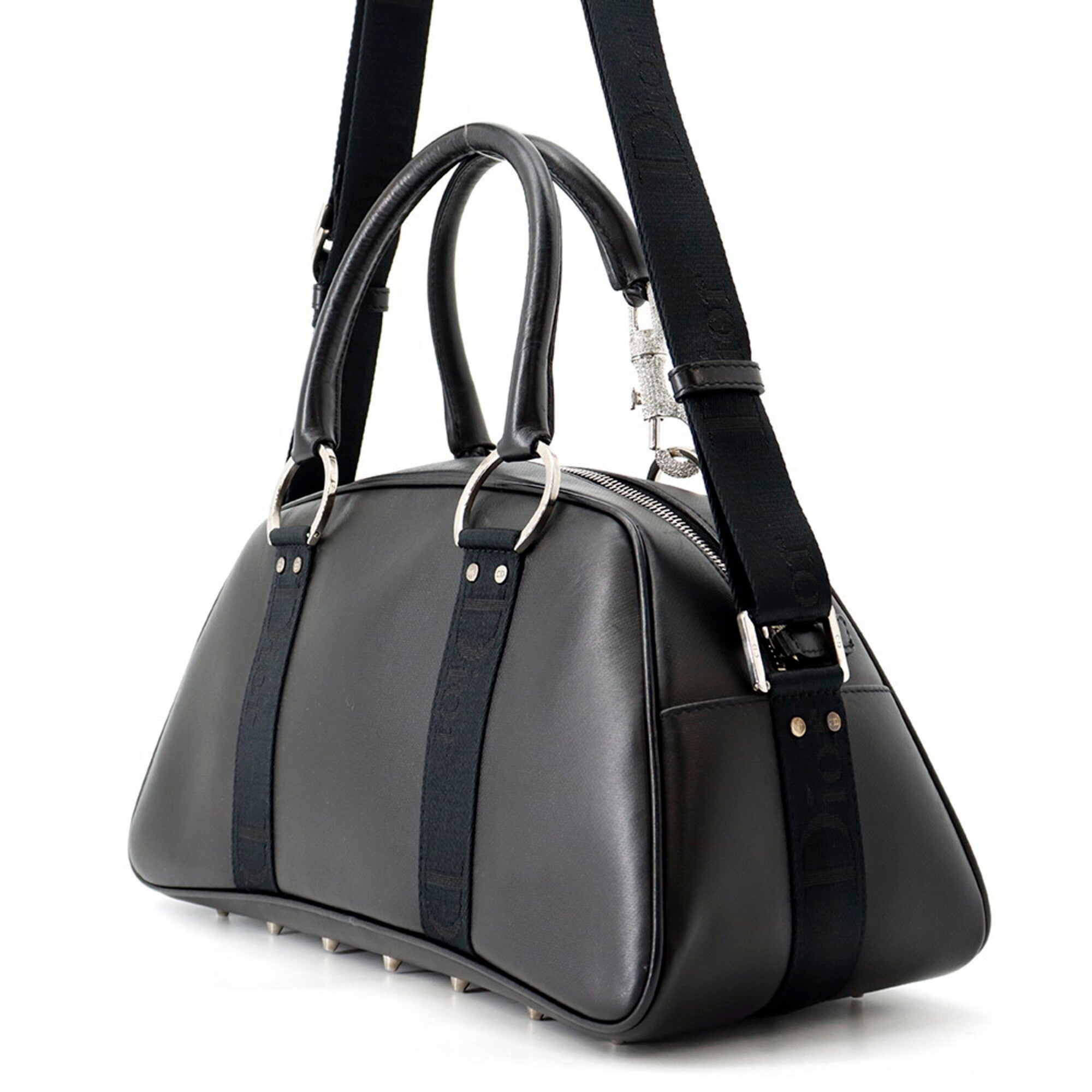 Christian Dior Black Leather Canvas Handbag (Pre-Owned)
