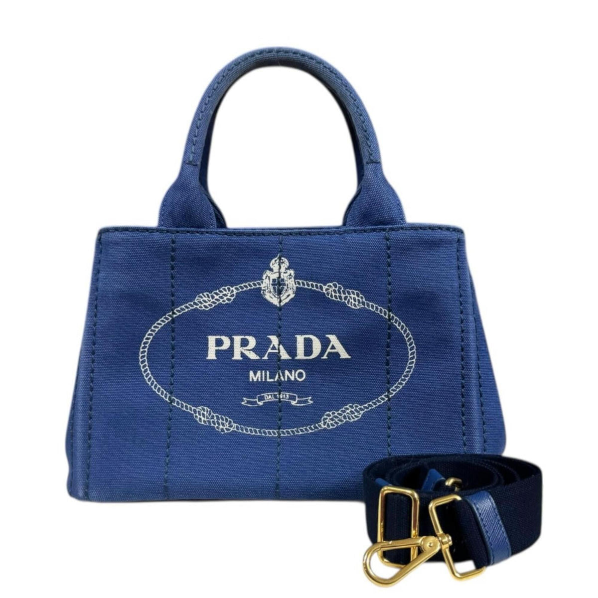 Prada Blue Canvas Shoulder Bag (Pre-Owned)