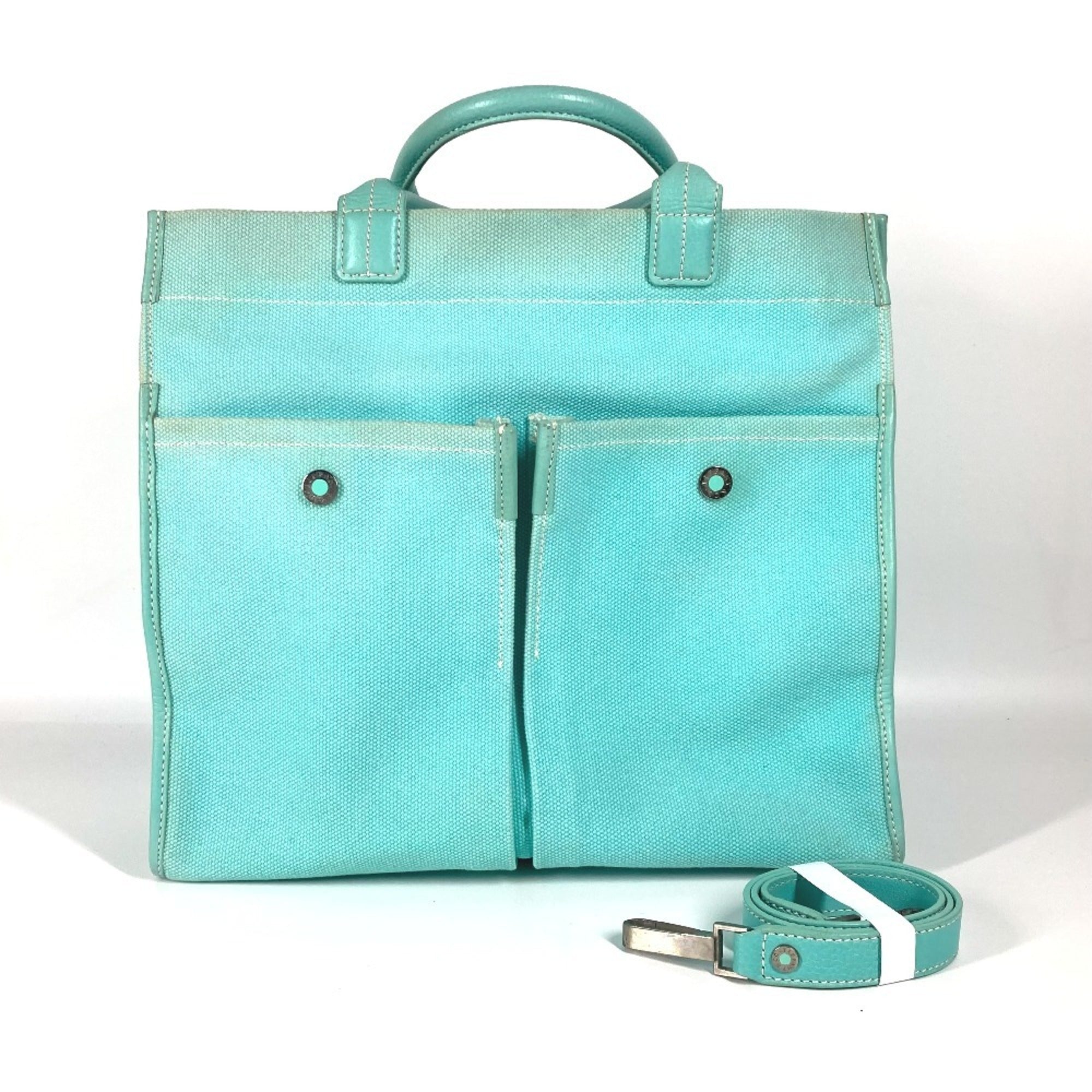 Tiffany Blue Canvas Handbag Shoulder Bag Tote Bag (Pre-Owned)