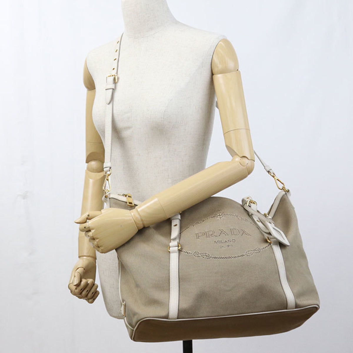 Prada Beige Canvas Tote Bag (Pre-Owned)