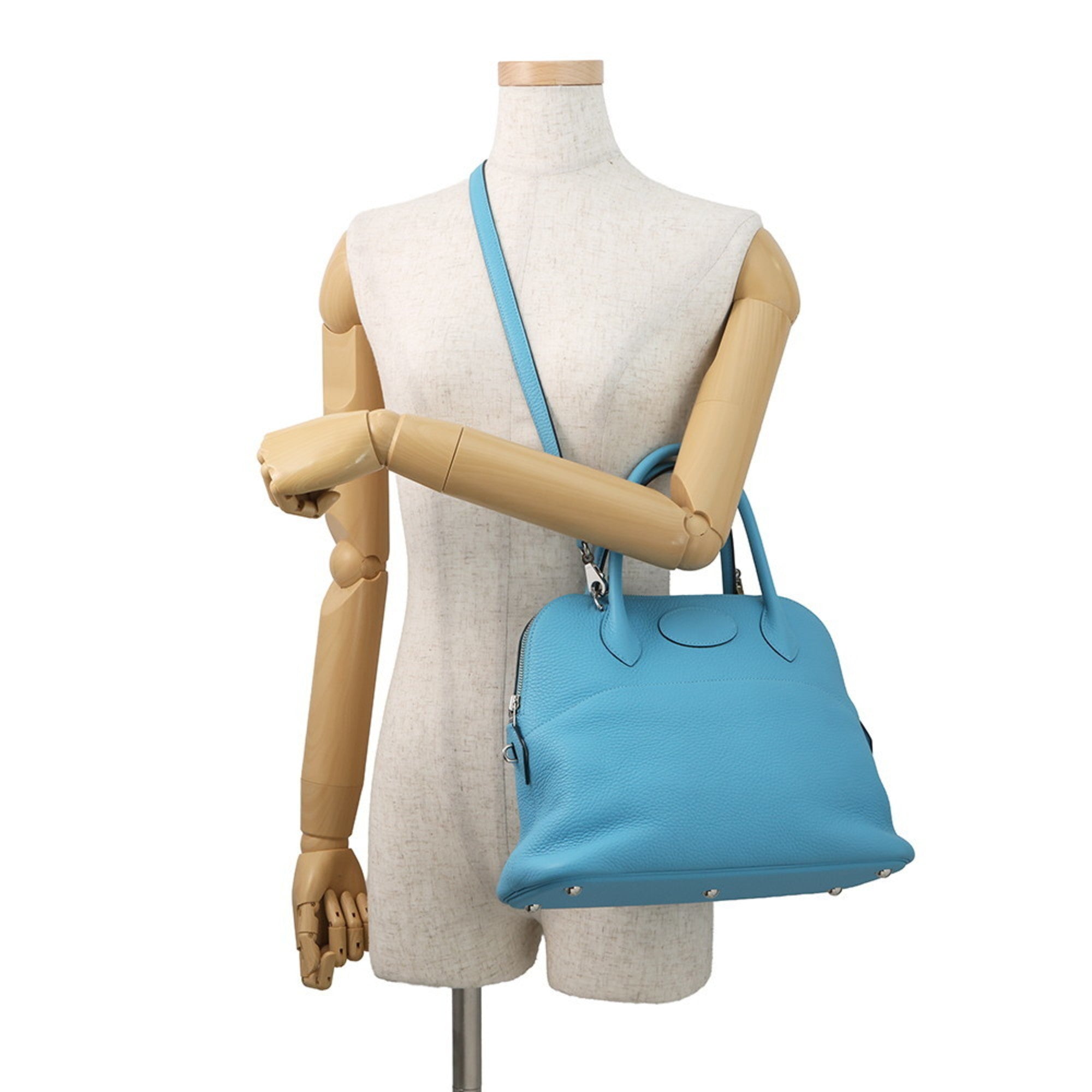 Hermes Blue Taurillon Clemence Leather Handbag (Pre-Owned)