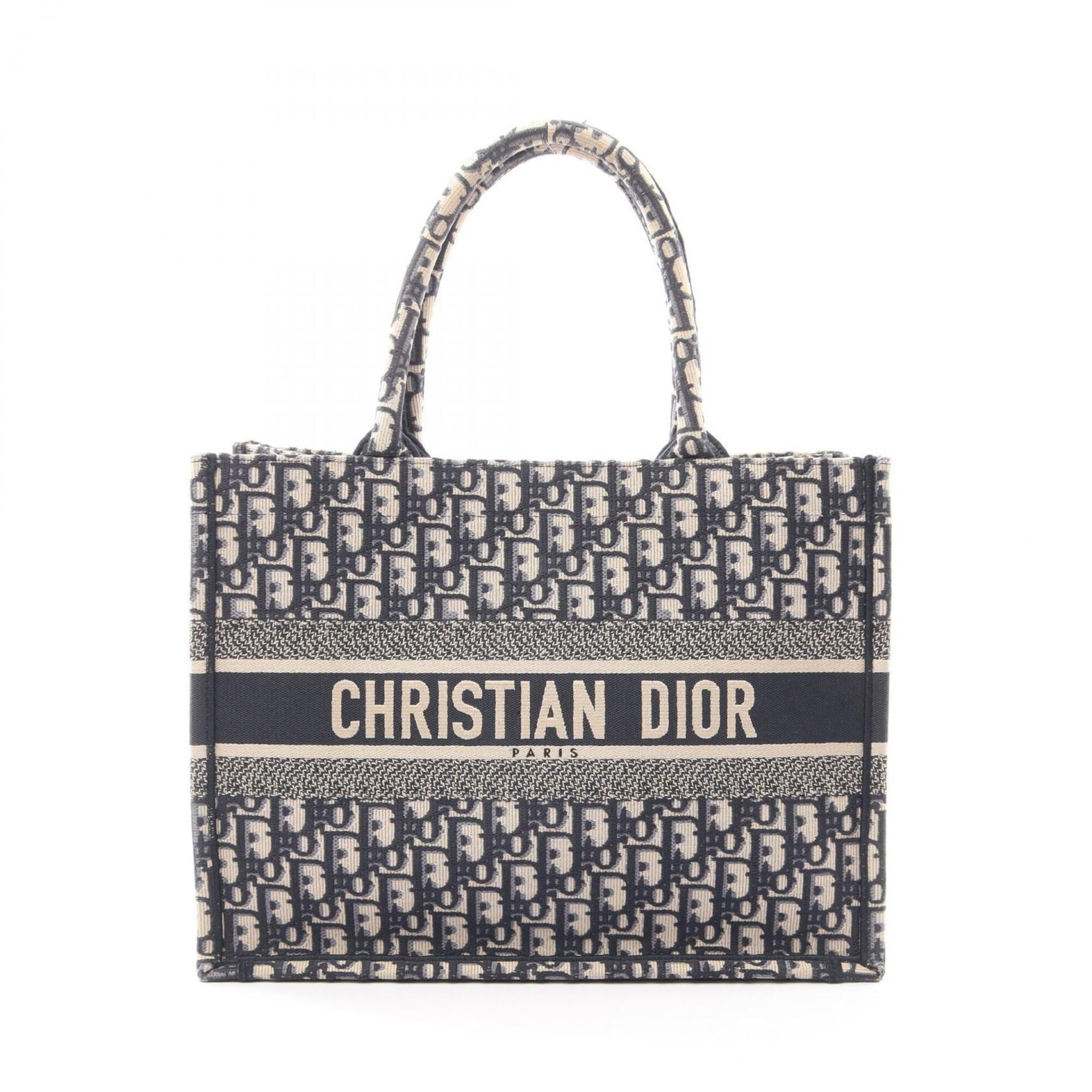 Christian Dior Beige Navy Canvas Handbag Tote Bag (Pre-Owned)