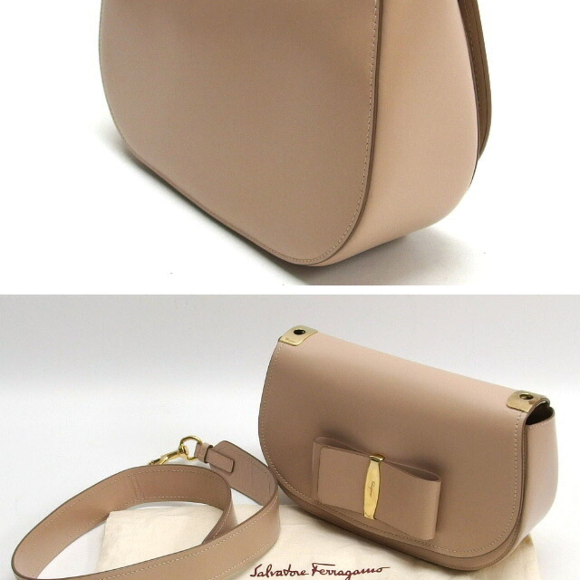 Salvatore Ferragamo Pink Beige Leather Clutch Bag Shoulder Bag (Pre-Owned)